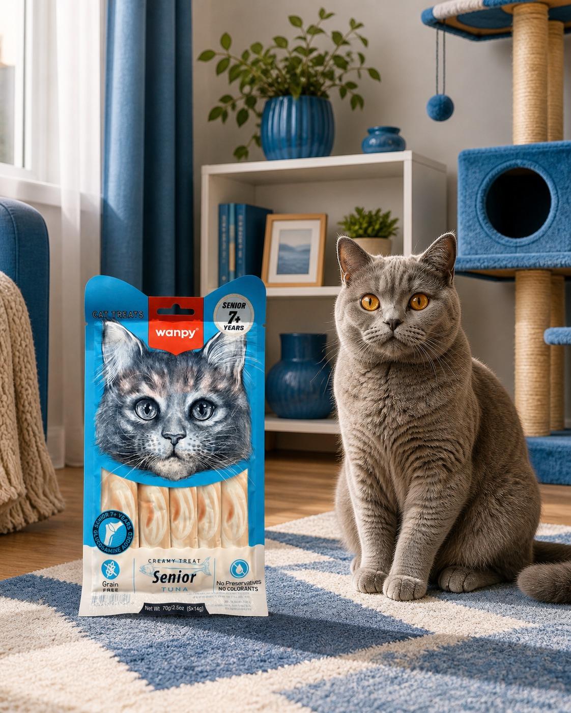 Wanpy Kedi Ödül Maması Senior Kremalı Ton Balıklı 70g Yaşlı Kediler İçin Tahılsız Kedi Kreması