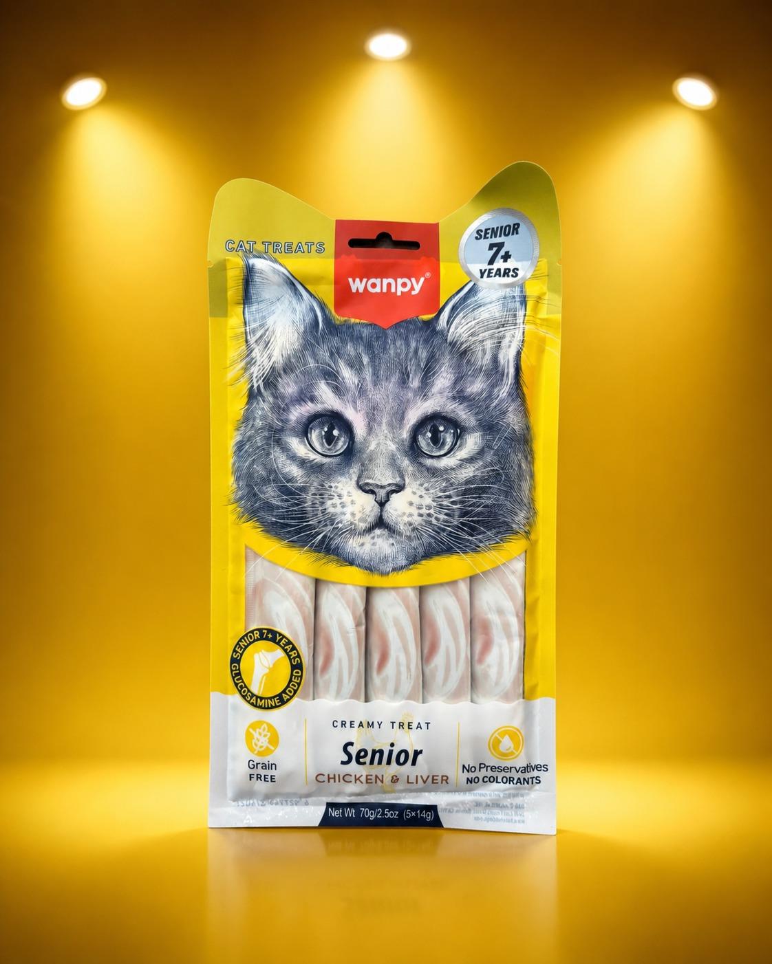 Wanpy Kedi Ödül Maması Senior Kremalı Tavuklu & Karaciğerli 70g Yaşlı Kediler İçin Tahılsız Kedi Kreması