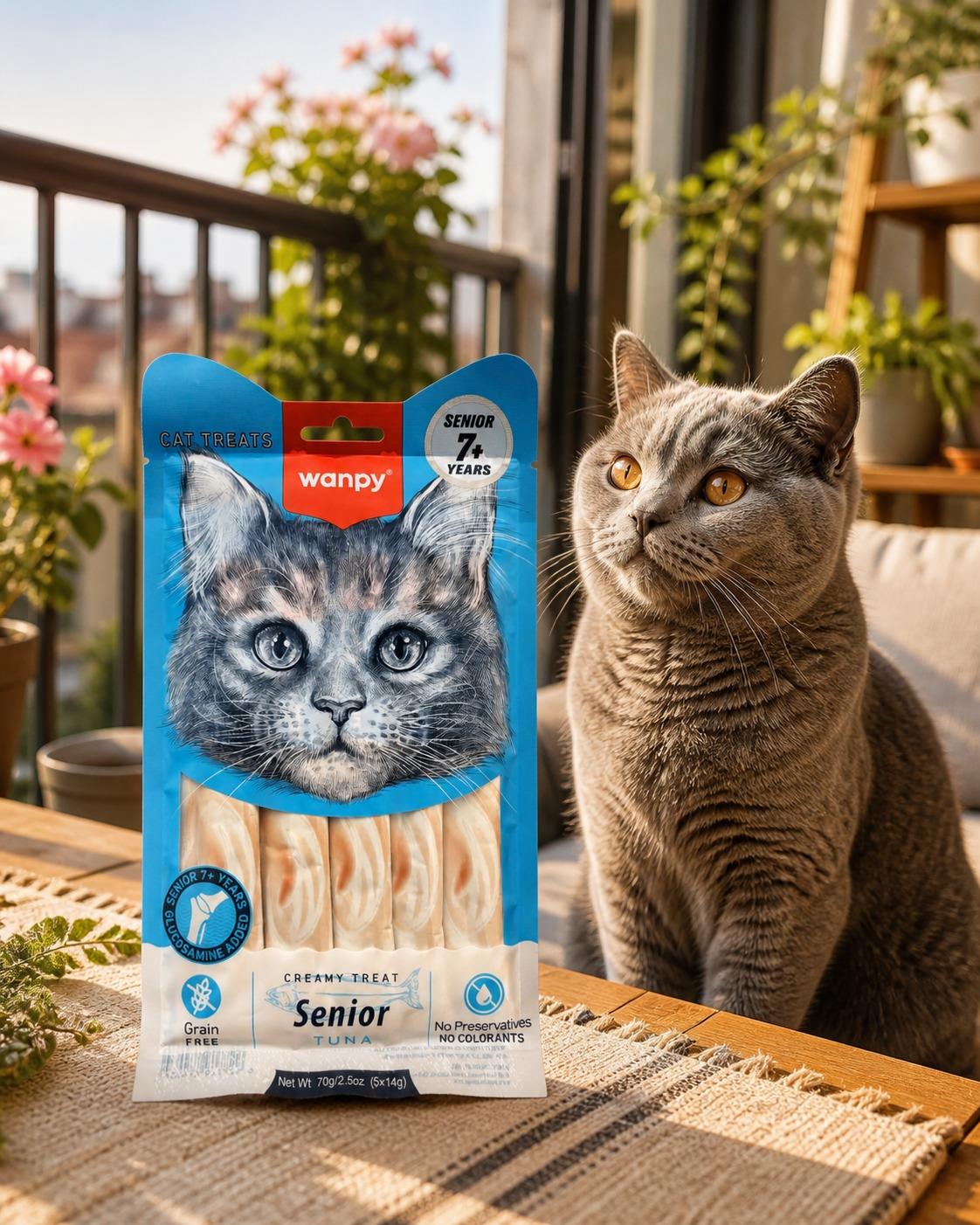 Wanpy Kedi Ödül Maması Senior Kremalı Ton Balıklı 70g Yaşlı Kediler İçin Tahılsız Kedi Kreması