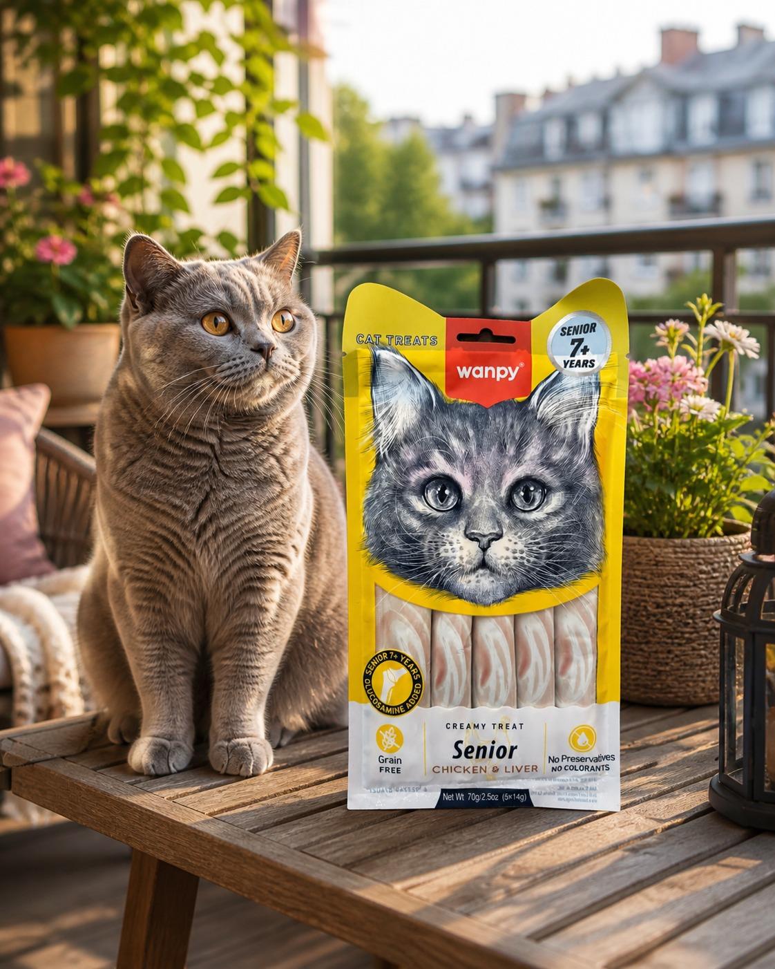 Wanpy Kedi Ödül Maması Senior Kremalı Tavuklu & Karaciğerli 70g Yaşlı Kediler İçin Tahılsız Kedi Kreması