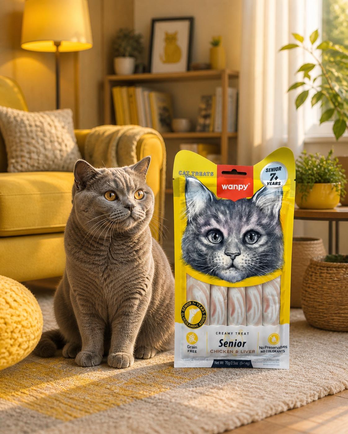 Wanpy Kedi Ödül Maması Senior Kremalı Tavuklu & Karaciğerli 70g Yaşlı Kediler İçin Tahılsız Kedi Kreması