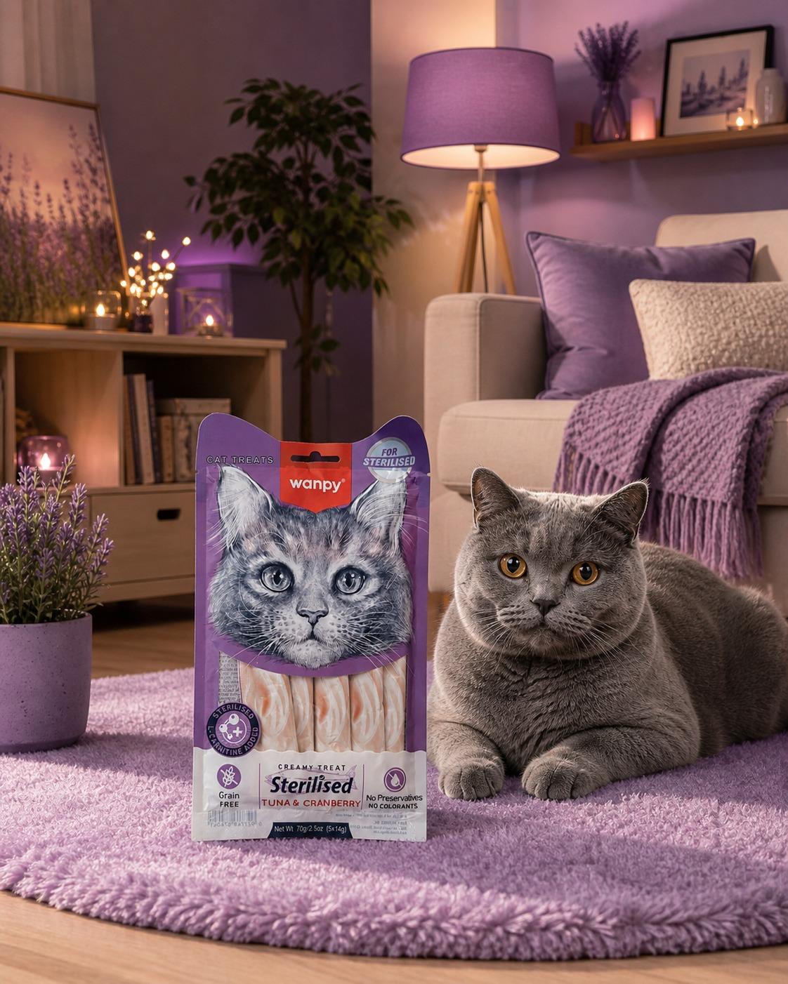 Wanpy Kedi Ödül Maması Sterilised Kremalı Ton Balıklı & Cranberry İçerikli 70g Kısırlaştırılmış Tahılsız Kedi Kreması