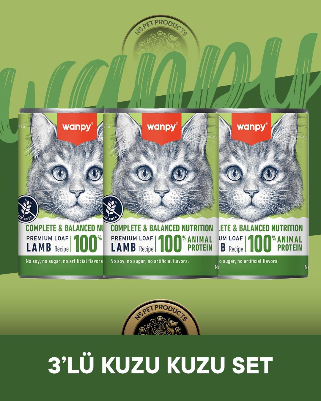 Wanpy Kuzu Etli Ezme Kedi Konservesi 3x375 gr