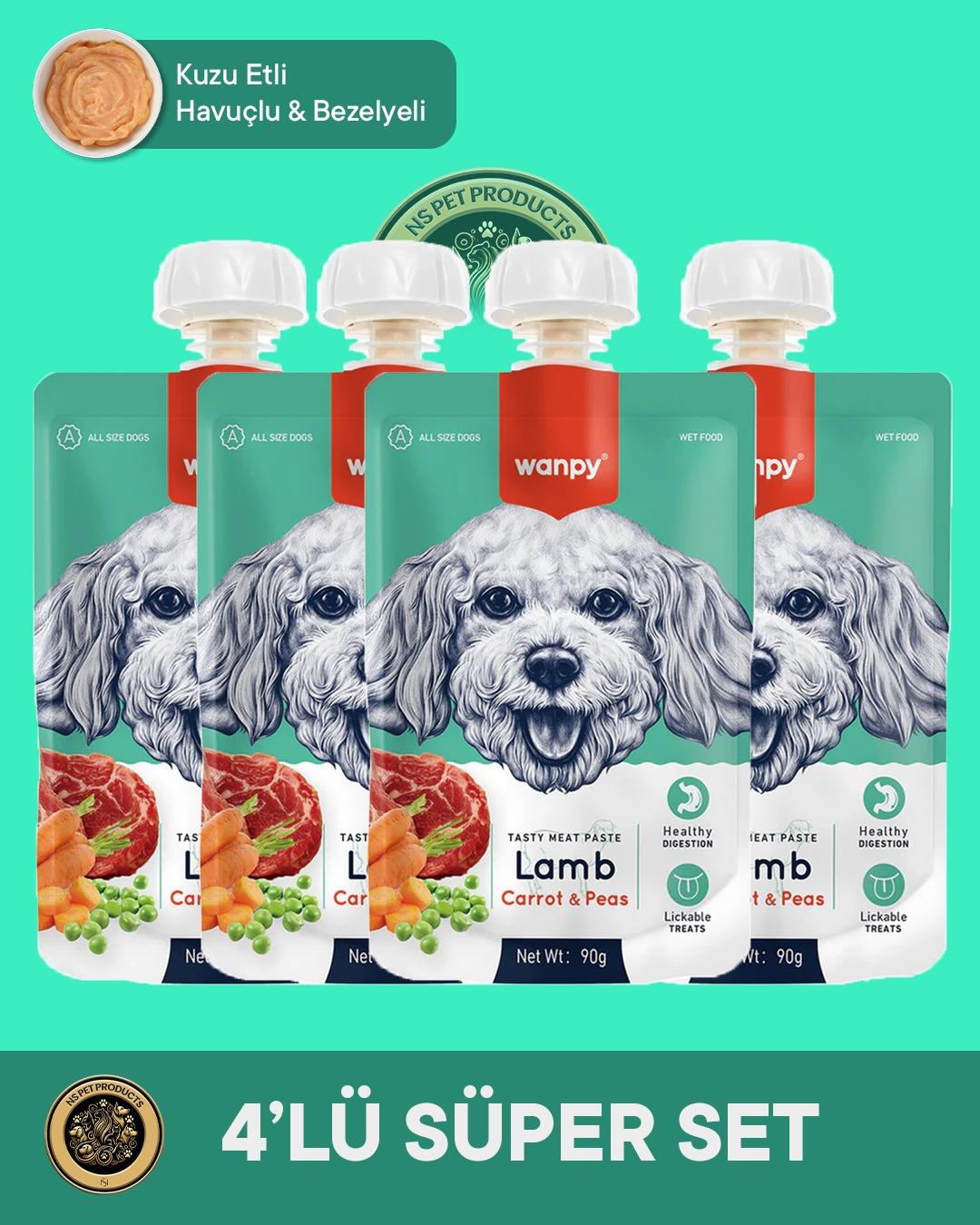 Wanpy Kuzu Etli Ve Havuçlu Köpek Et Ezmesi 4'lü – 90 g × 4 Paket