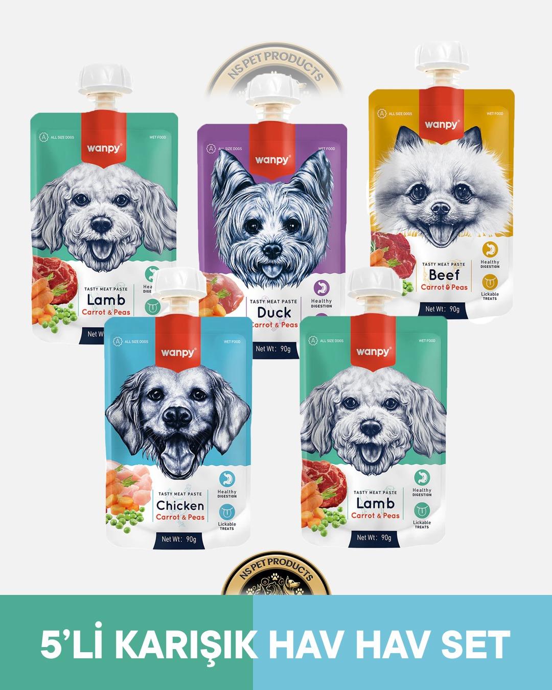 Wanpy Kuzu,Ördek,Dana Eti,Tavuk Köpek Et Ezmesi 5x90 gram
