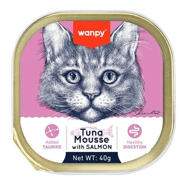 Wanpy Mousse Ton Balıklı Alutray & Ton Balıklı - Morina Balıklı Alutray & Ton Balıklı - Karidesli Alutray & Ton Balıklı - Tavuklu Alutray & Ton Balıklı - Somonlu Alutray Kedi Yaş Maması Seti 5x40 gr