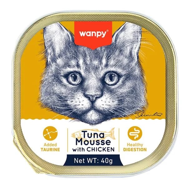 Wanpy Mousse Ton Balıklı Alutray & Ton Balıklı - Morina Balıklı Alutray & Ton Balıklı - Karidesli Alutray & Ton Balıklı - Tavuklu Alutray Kedi Yaş Maması Seti 4x40 gr