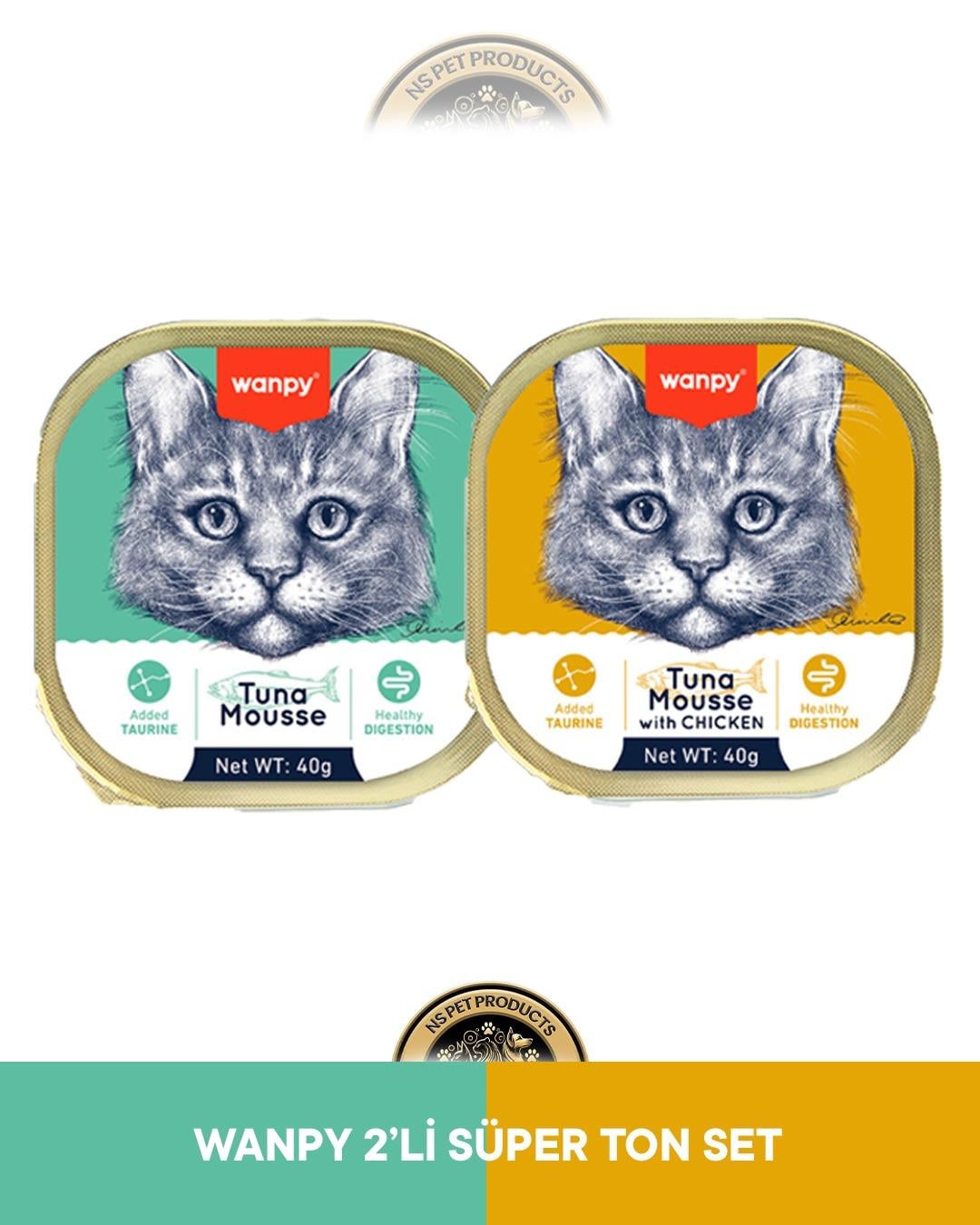 Wanpy Mousse Ton Balıklı Alutray & Wanpy Mousse Ton Balıklı - Tavuklu Alutray Kedi Yaş Maması Seti 2x40 gr