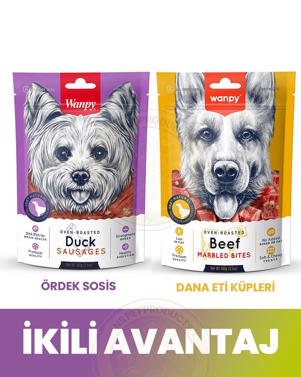 Wanpy Ördek Sosis, Dana Eti Küpleri İkili Köpek Ödül Paketi
