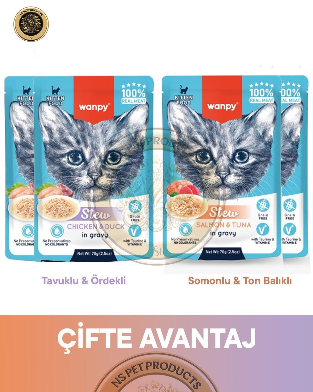 Wanpy Pouch 4lü Avantaj Paketi Yavru Yaş Kedi Maması 4x70gr