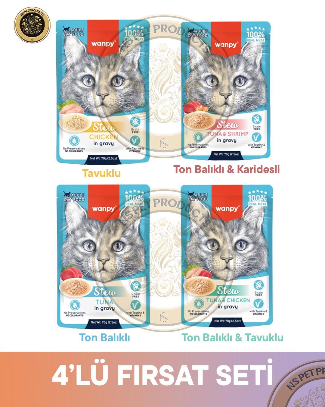 Wanpy Pouch 4lü Avantaj Paketi Yetişkin Yaş Kedi Maması 4x70gr