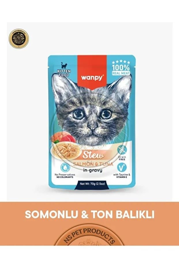 Wanpy Pouch Somon-Ton Yaş Yavru Kedi Maması 70gr