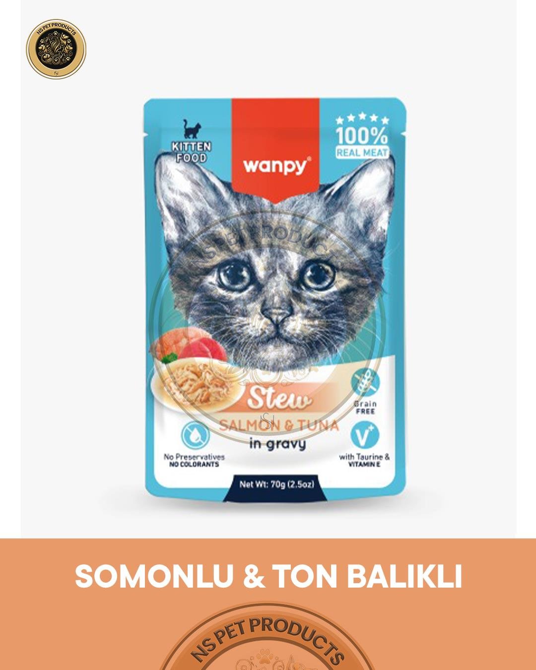 Wanpy Pouch Somon-Ton Yaş Yavru Kedi Maması 3lü Fırsat 3x70gr