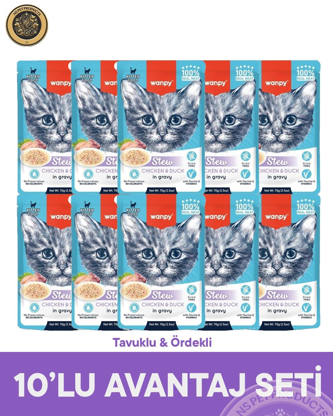 Wanpy Pouch Tavuk-Ördek Yaş Yavru Kedi Maması 10x70gr