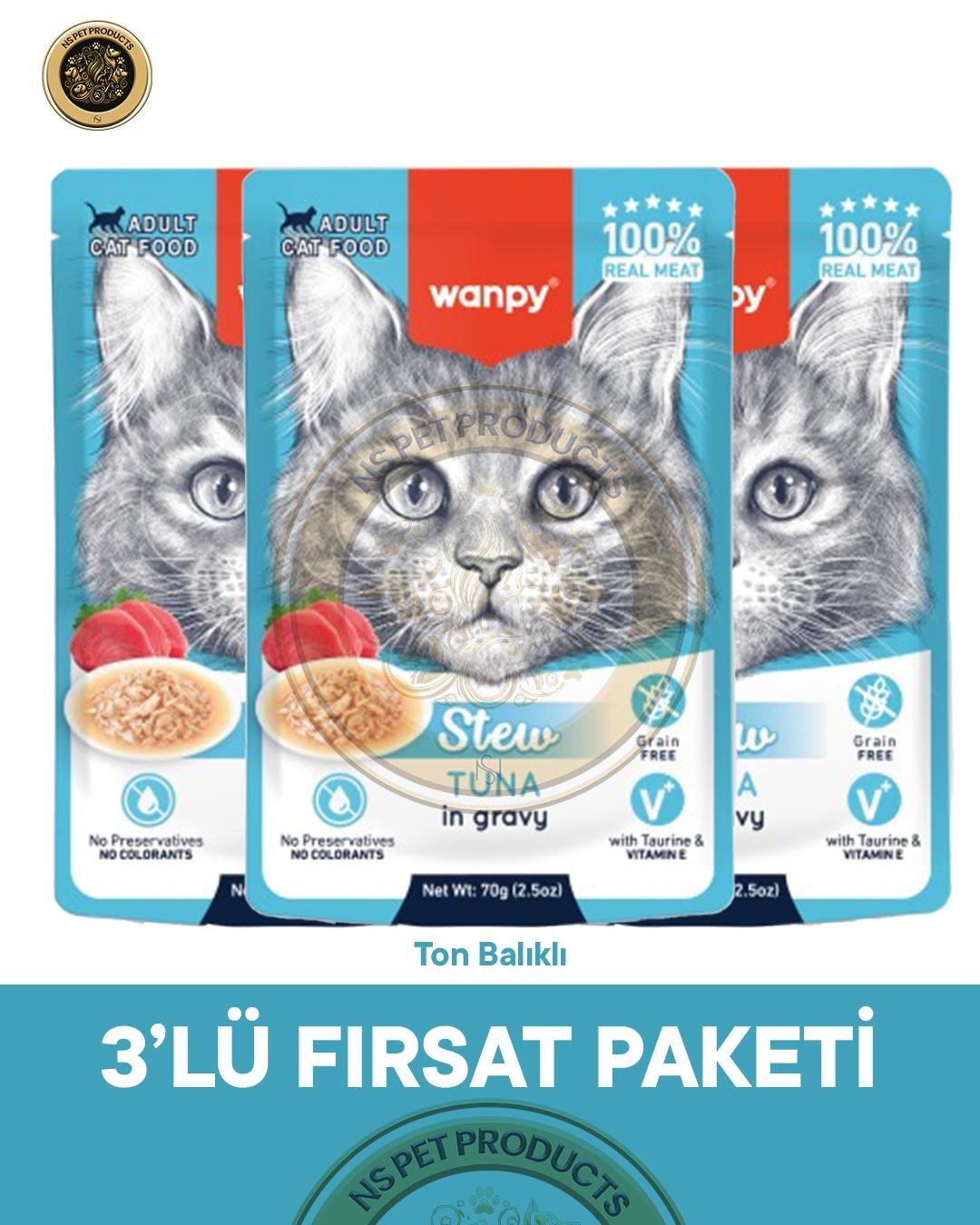 Wanpy Pouch Ton Balıklı Yaş Kedi Maması 3lü Fırsat 3x70gr