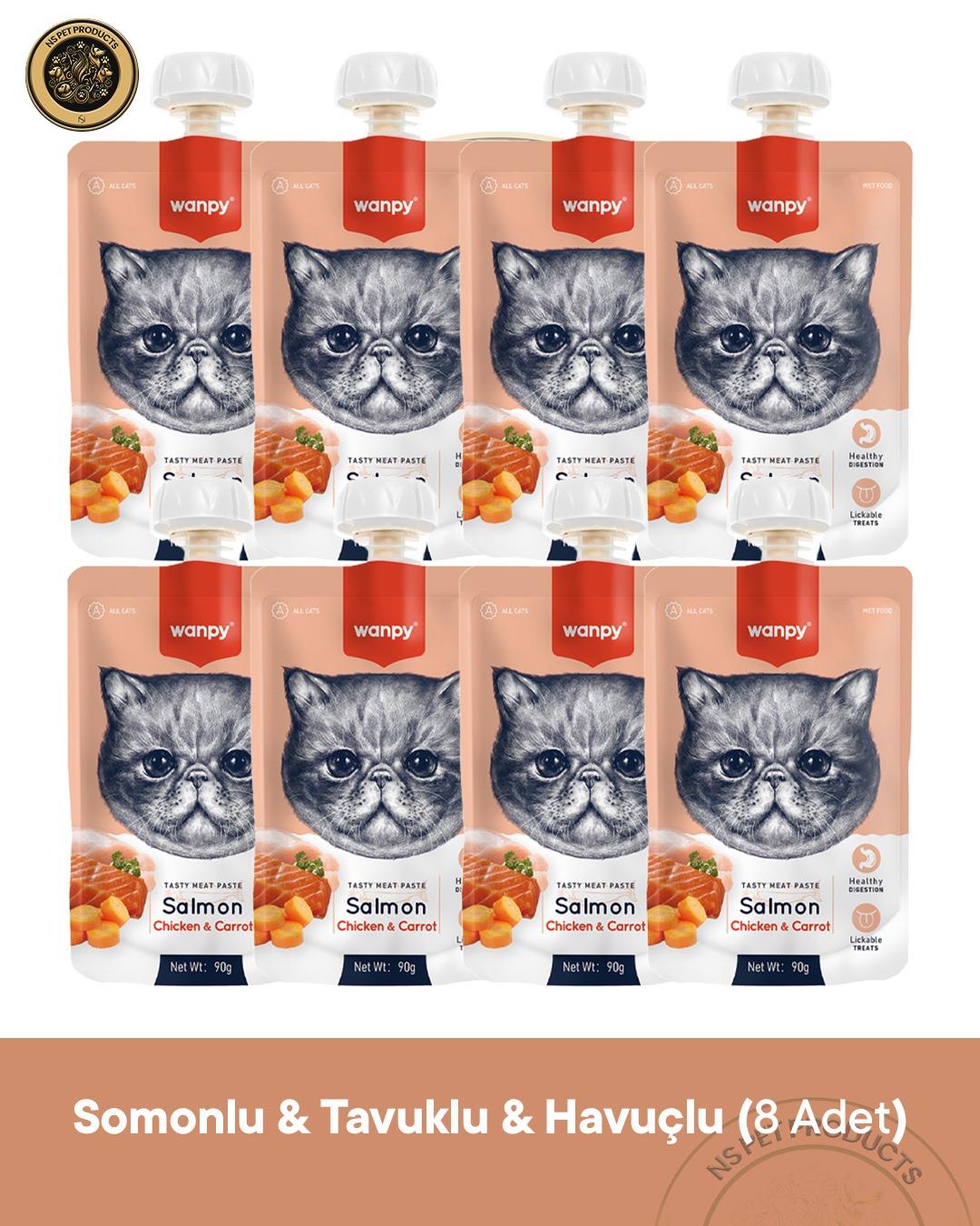 Wanpy Somonlu, Tavuklu ve Havuçlu Kedi Ödülü (8 Adet - 90g) | Tasty Meat Paste Salmon Chicken & Carrot
