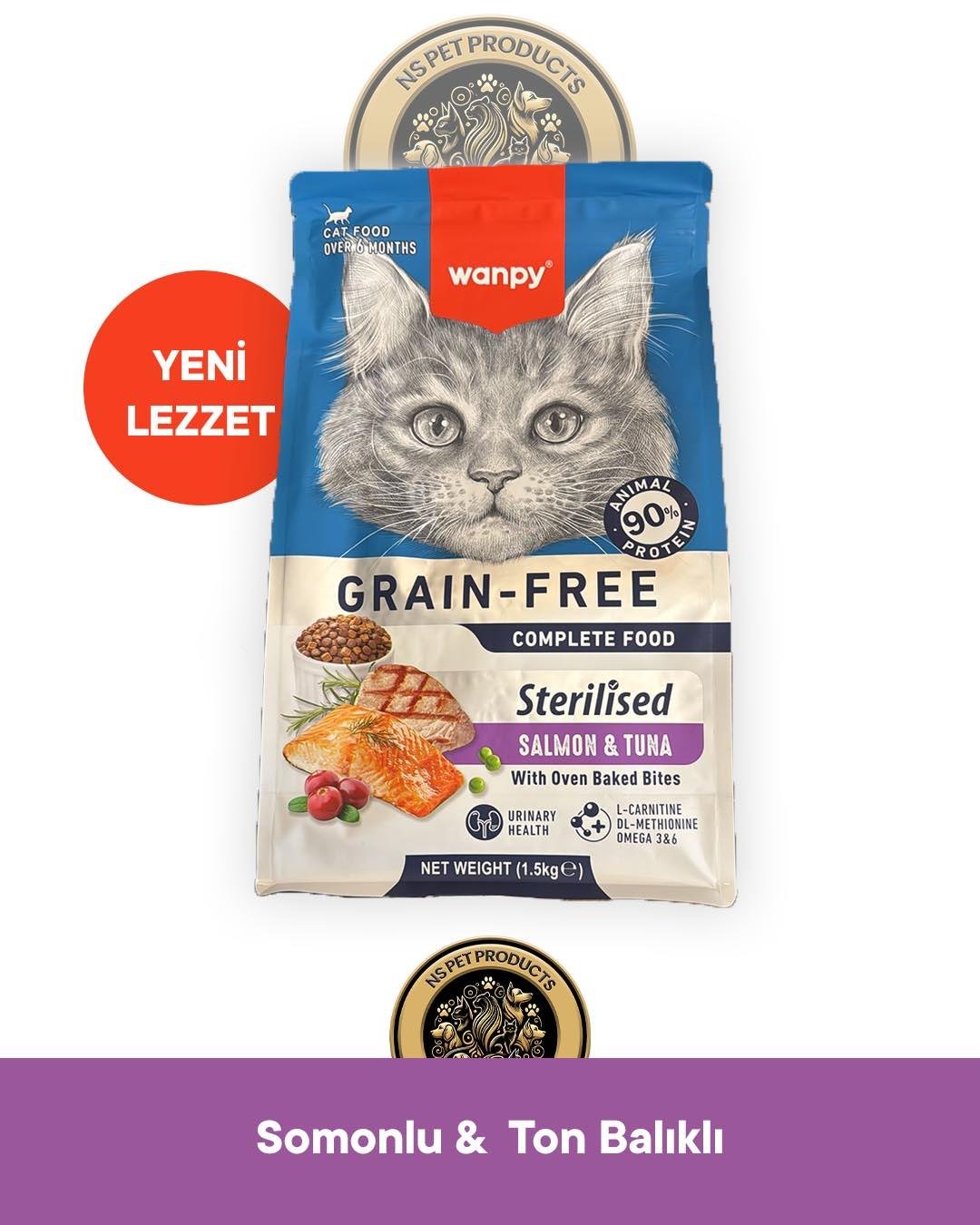 Wanpy Tahılsız Somon-Ton Kısırlaştırılmış Kedi Maması 1.5 Kg
