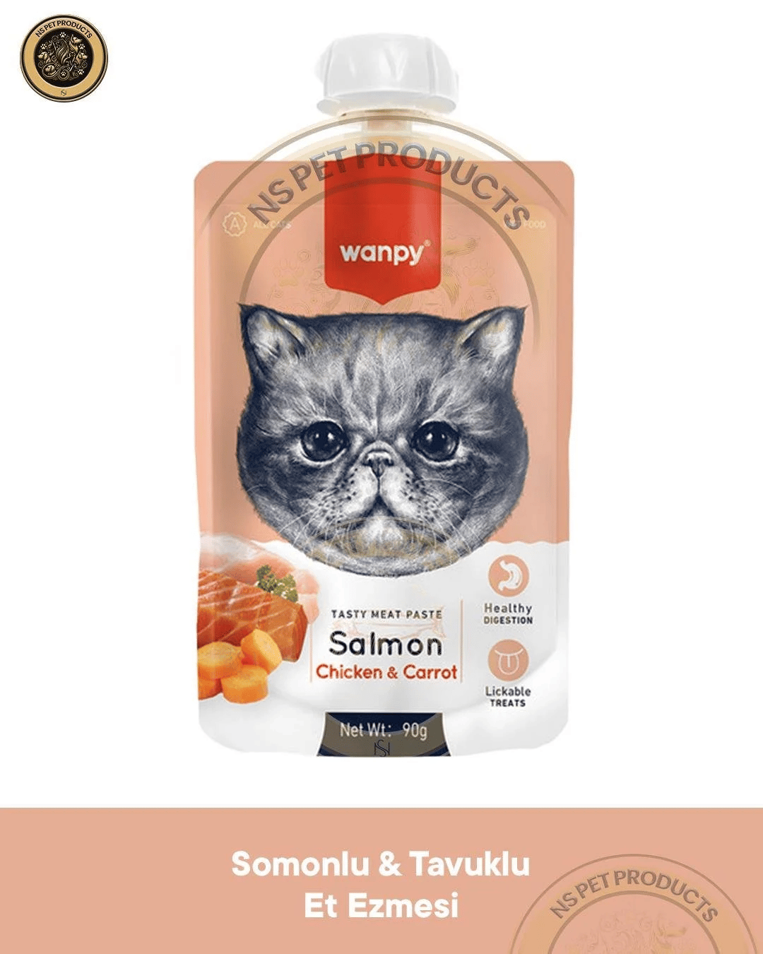 Wanpy Ton,Somon,Tavuk,Ördek Kedi Et Ezmesi 5x90 gram