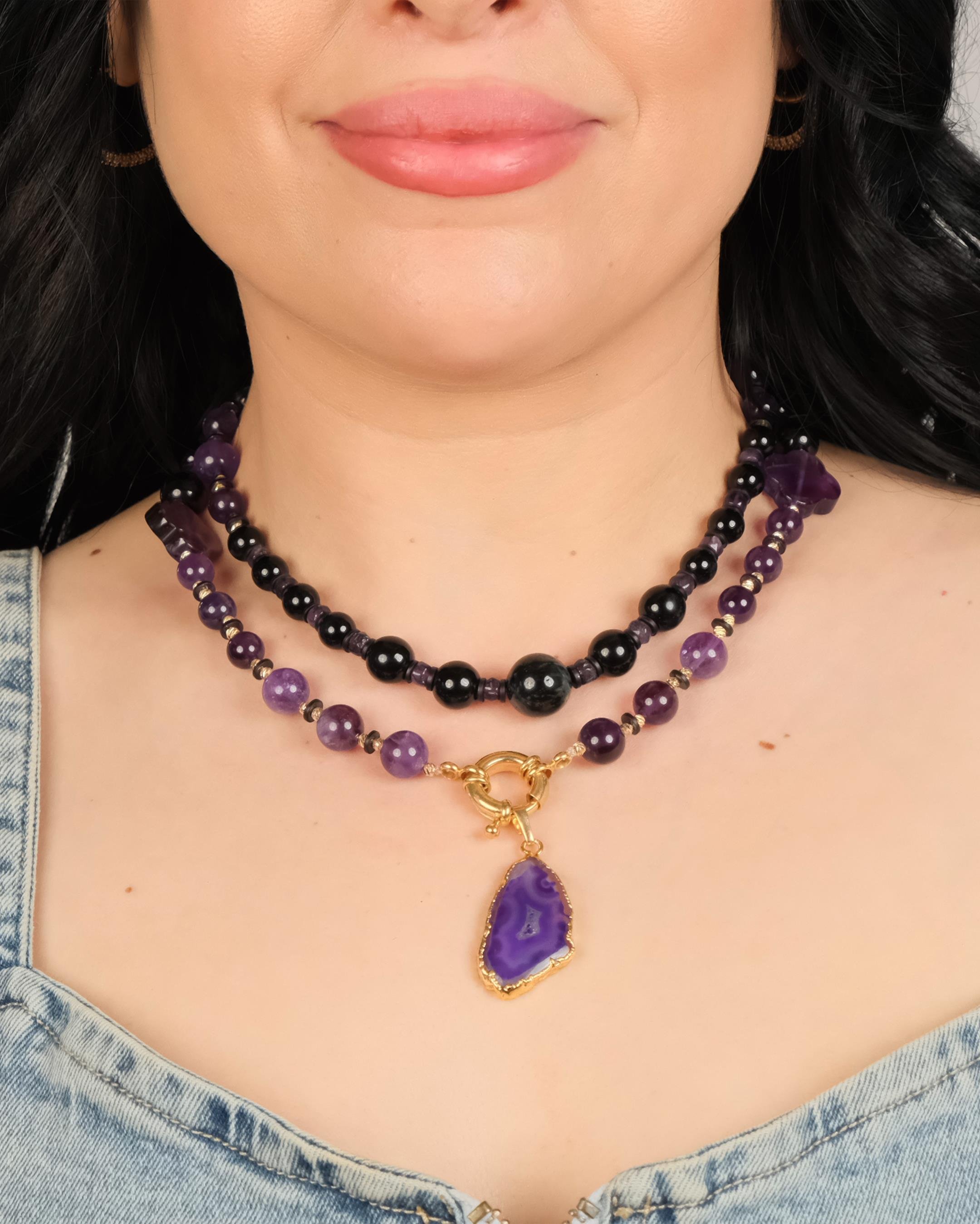 Ametist & Oniks Geode Kolye