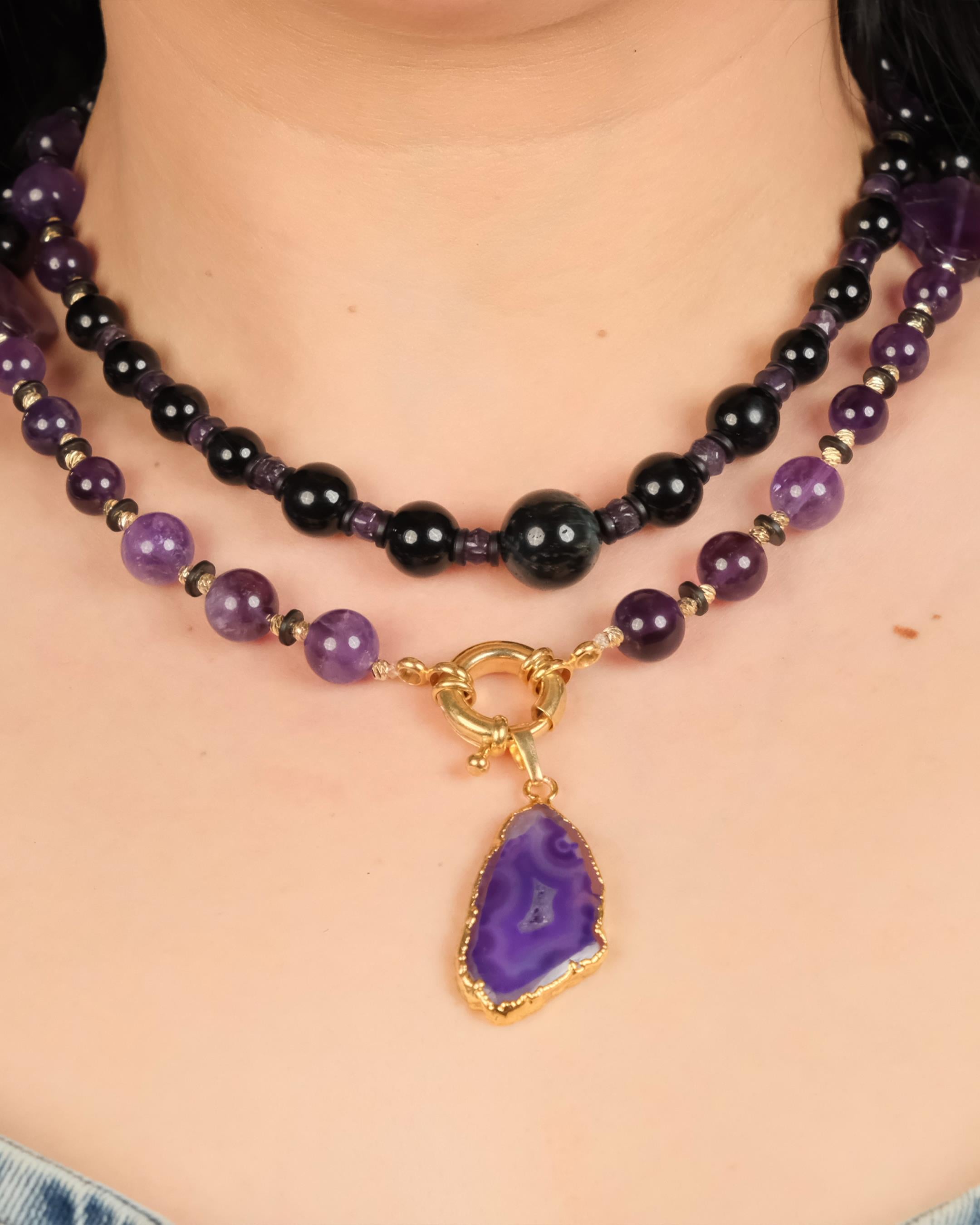 Ametist & Oniks Geode Kolye