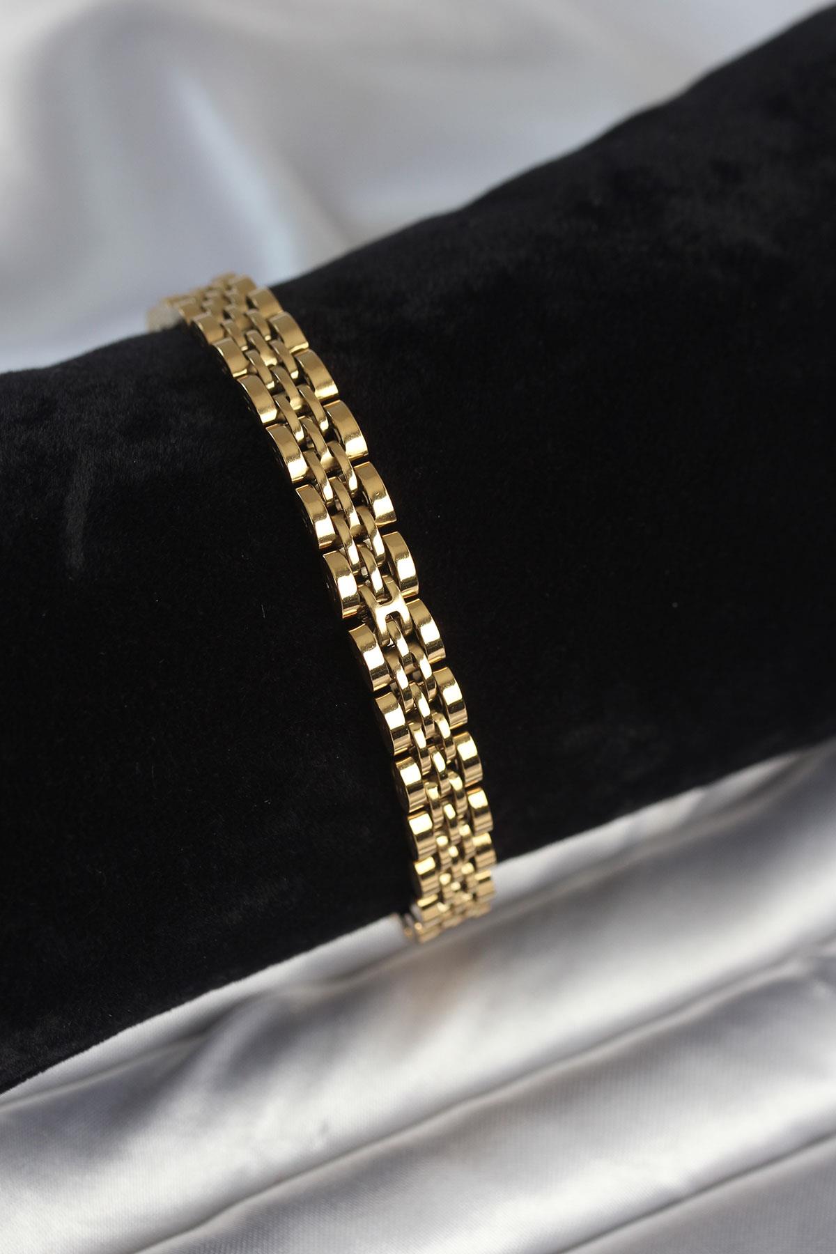 316L Çelik 7 mm Kalınlıkta Gold Renkli Erkek Bileklik