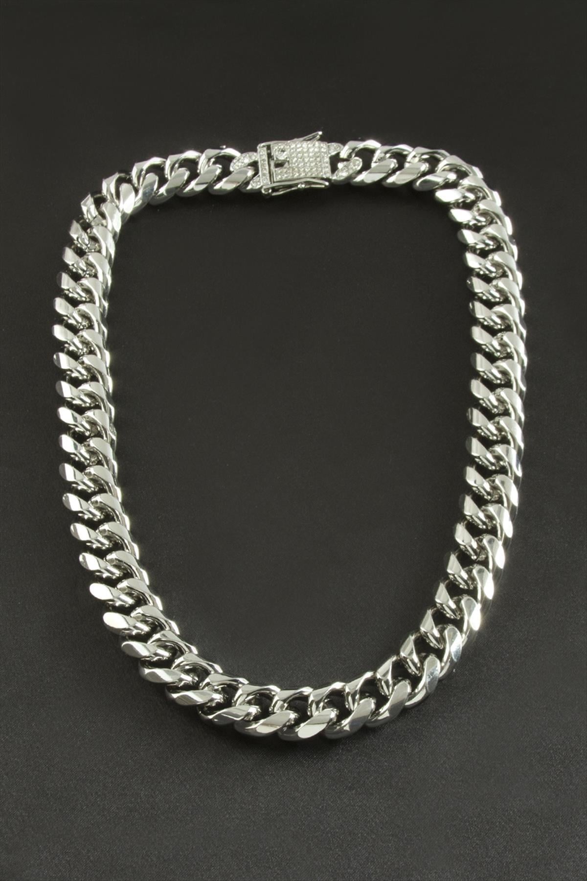 Chain Zirkon Taşlı Kalın Zincir Lüks Çelik Kolye
