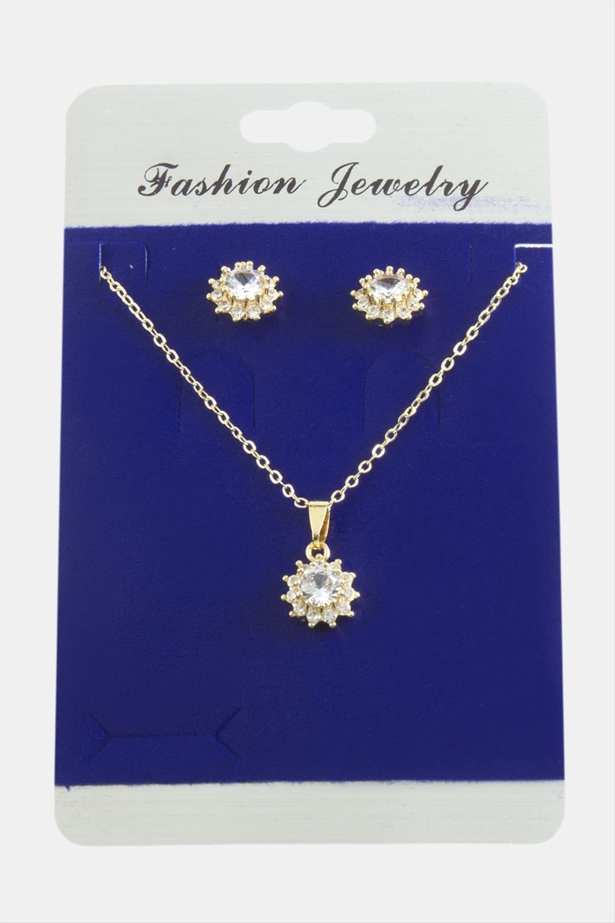 Çiçek Zirkon Taşlı Set Kolye