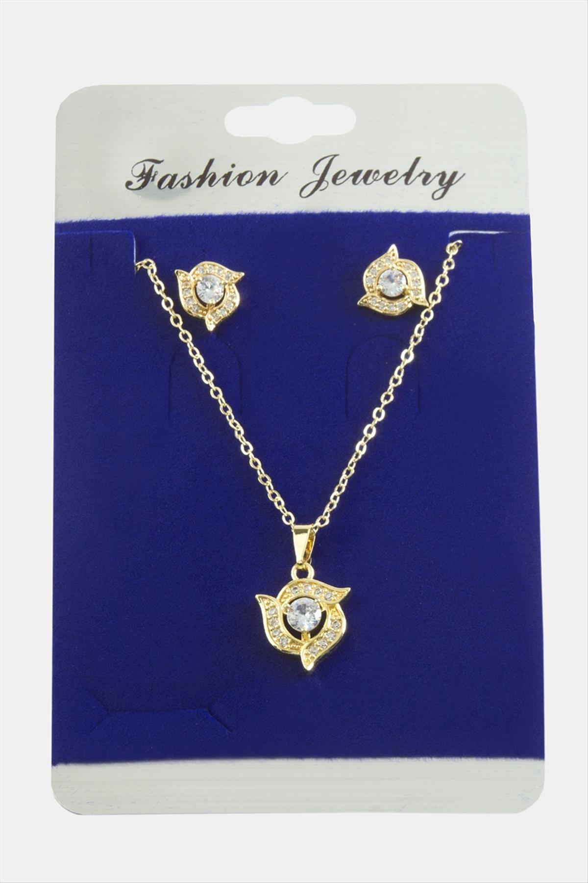 Çiçek Zirkon Taşlı Set Kolye