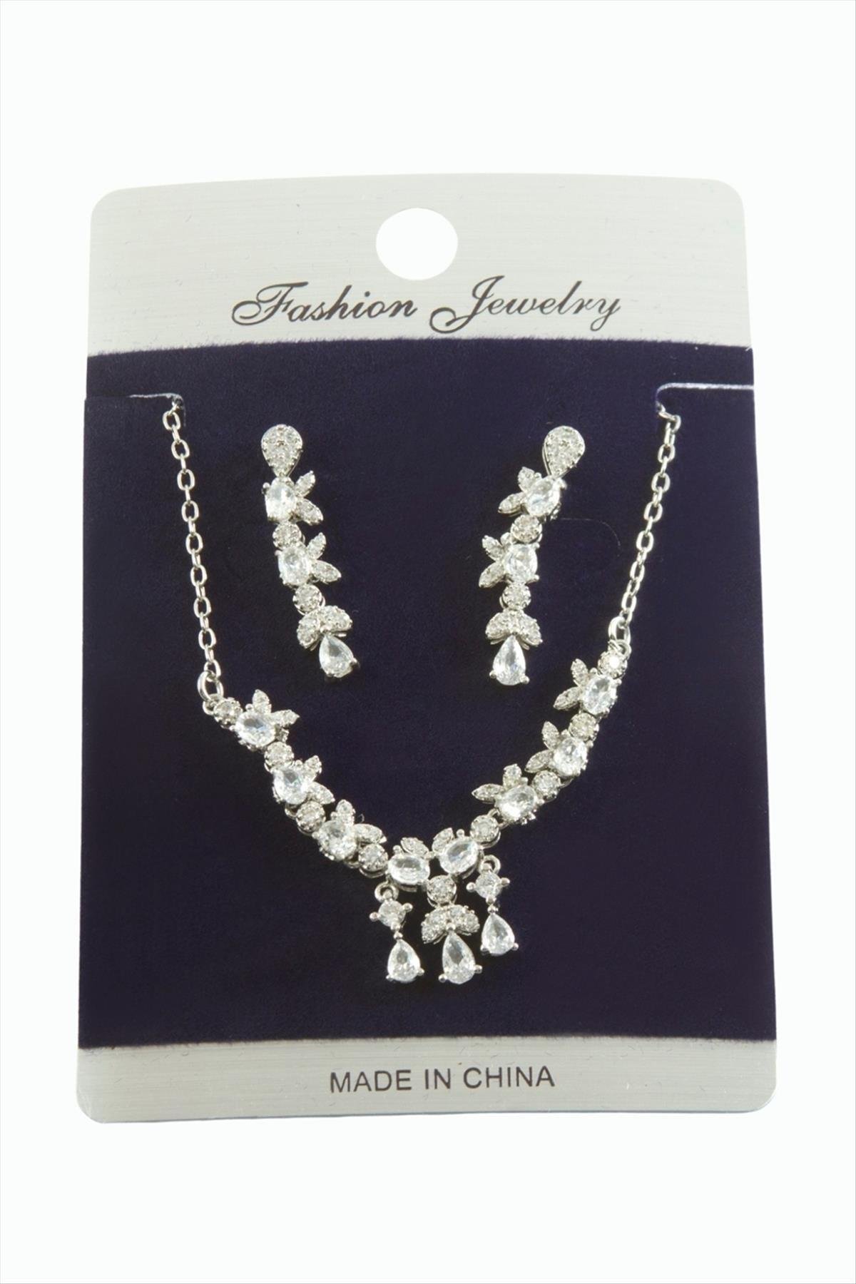Çiçek Zirkon Taşlı Set Kolye