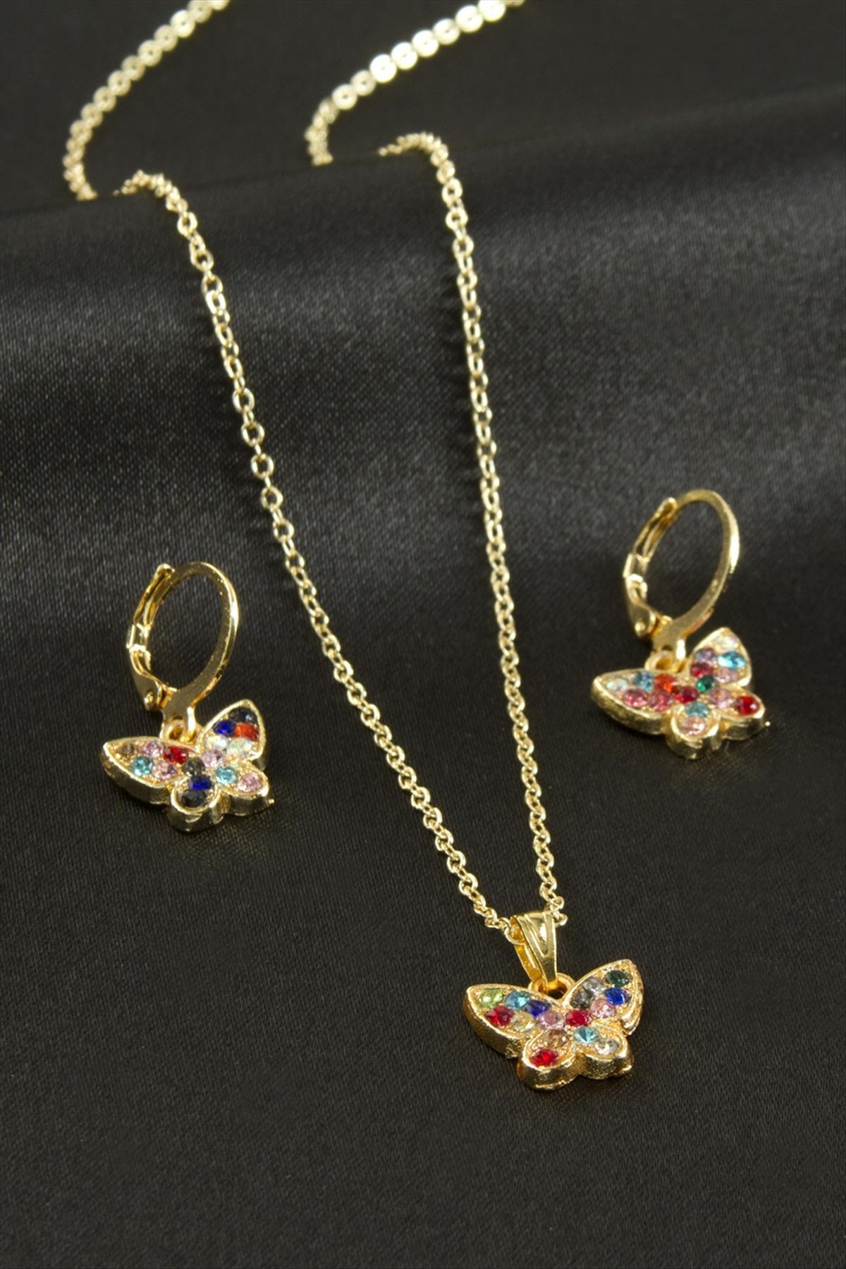 Kelebek Taşlı Set Kolye