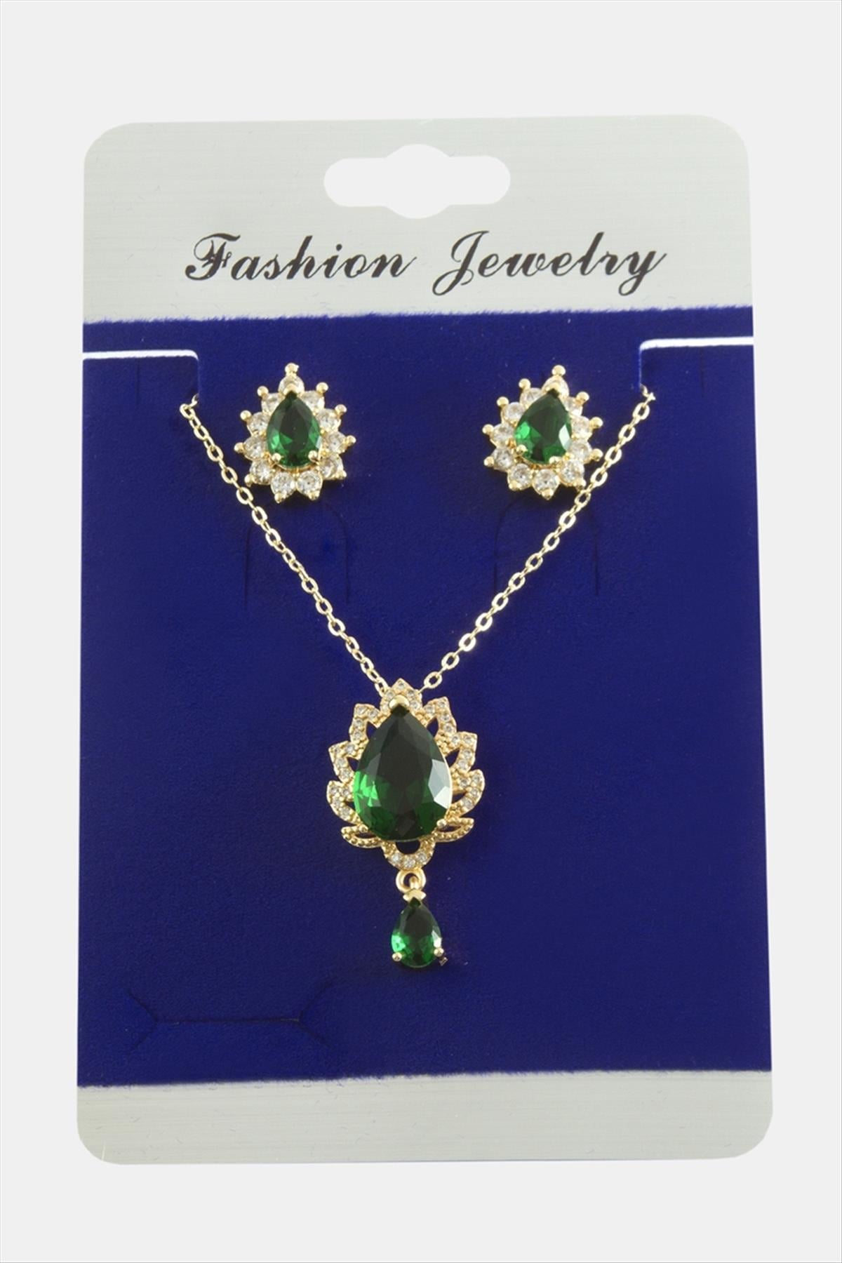 Oval Zirkon Taşlı Set Kolye