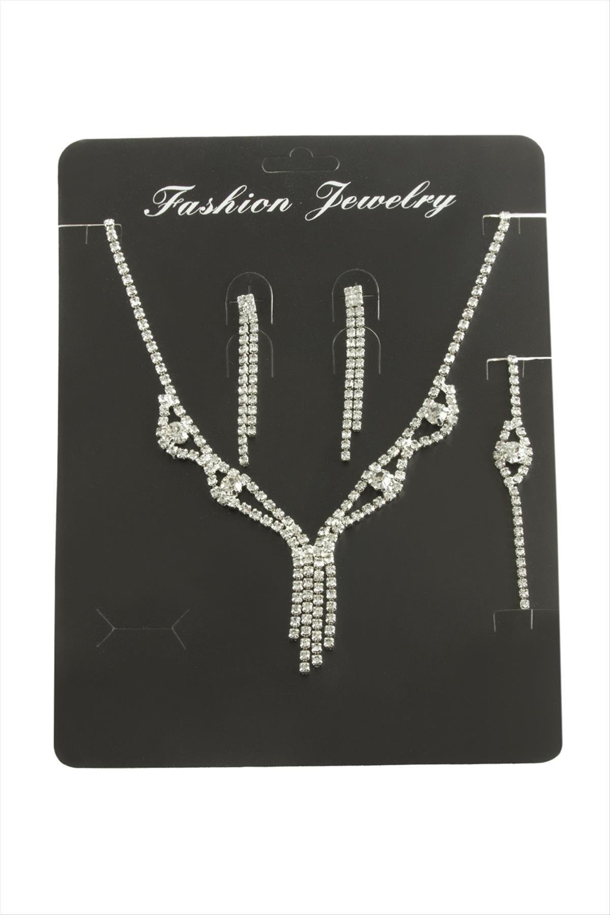 Sallantılı Taşlı Set Kolye