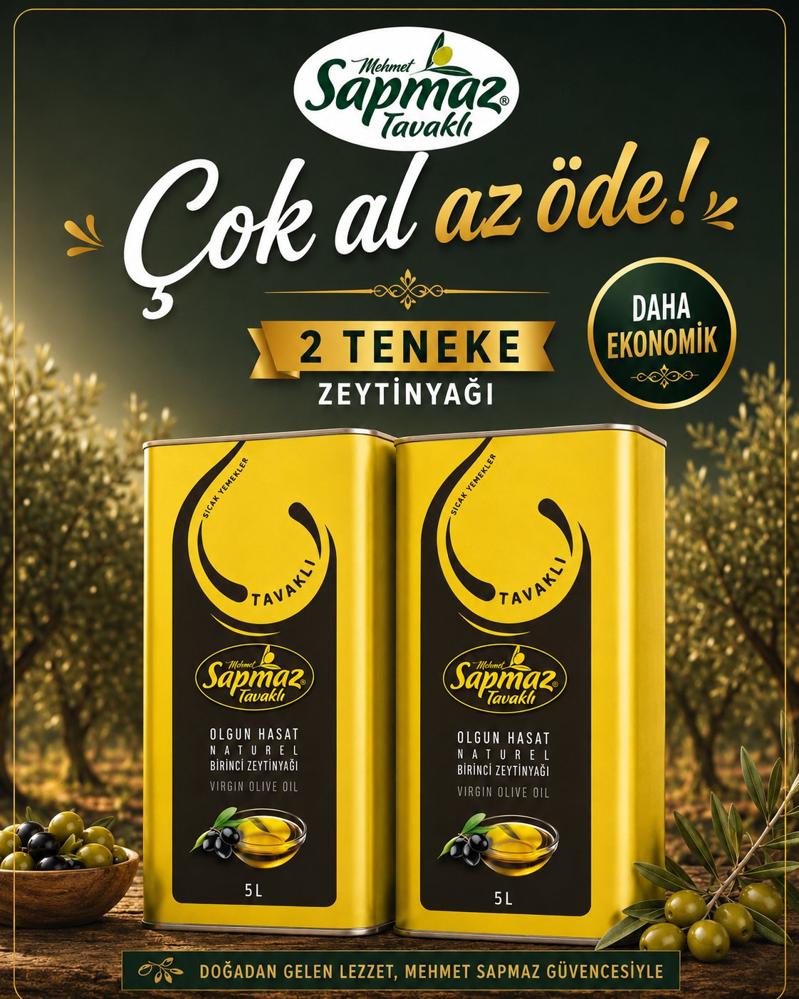 SAPMAZ TAVAKLI2' li Olgun Hasat Naturel Birinci Zeytinyağı 5 Litre 