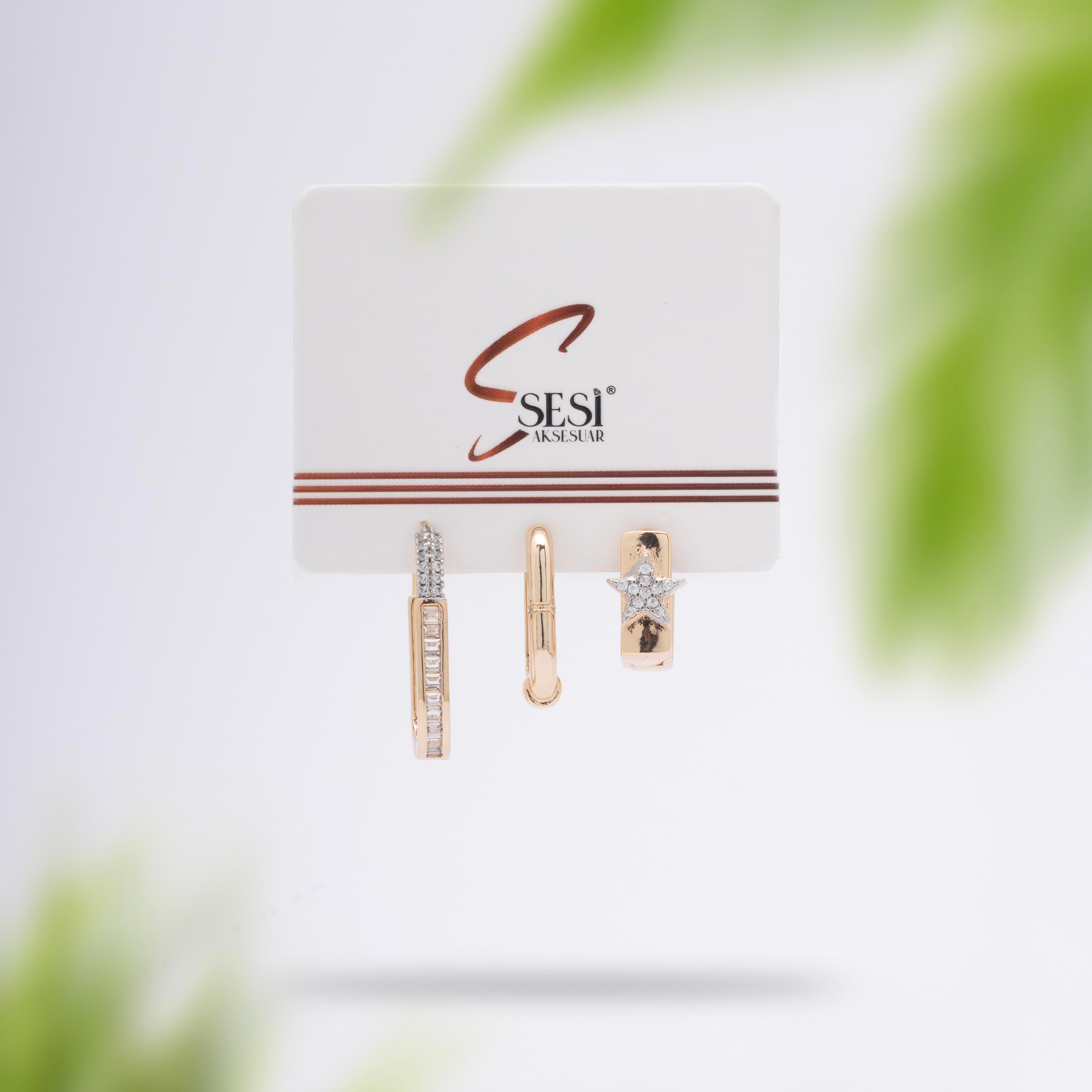3'LÜ GOLD ÇELİK KÜPE 14K