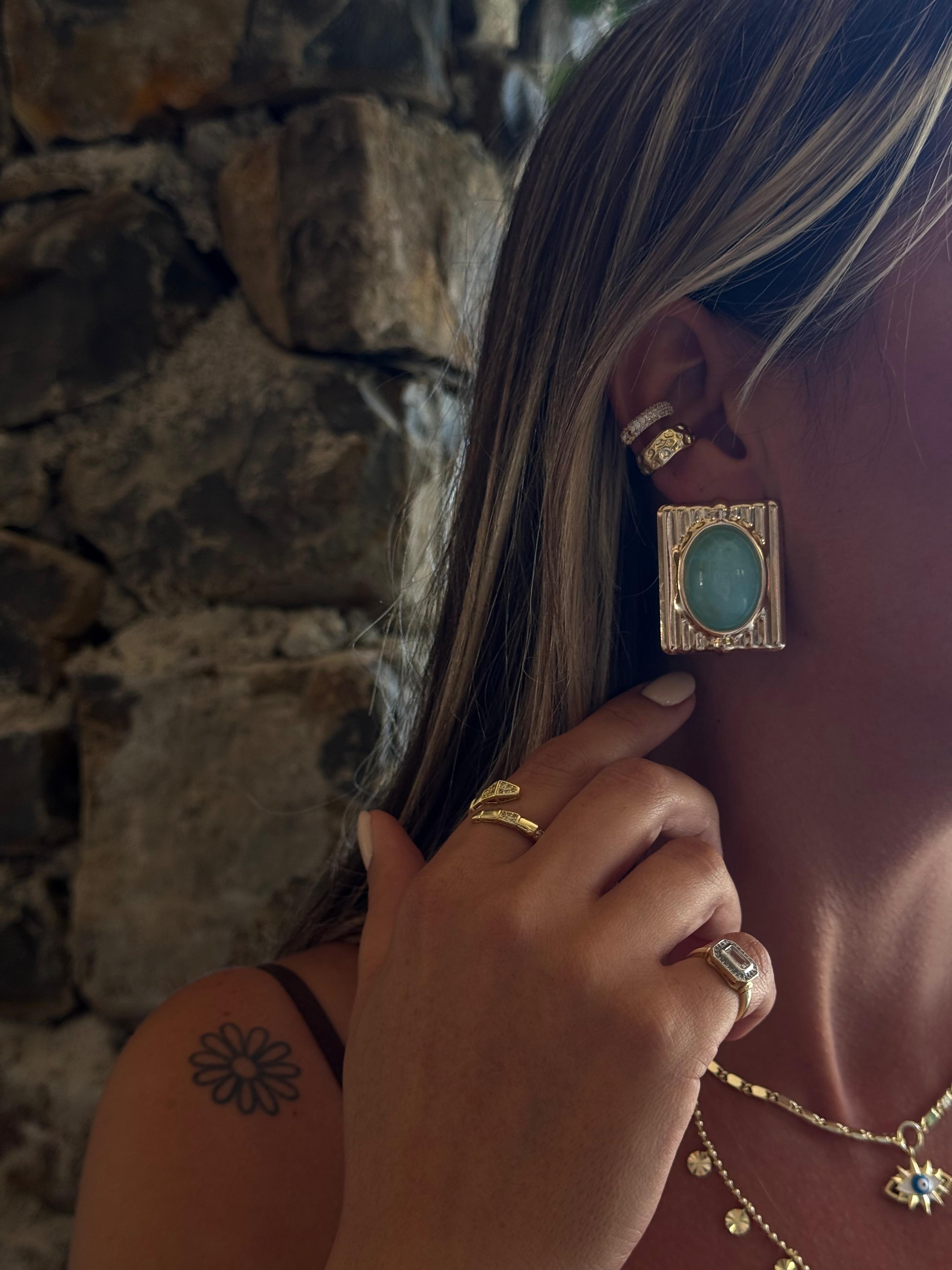 SESİ KOMBİN (ÖZEL SERİ) ÇELİK KÜPE VE EARCUFF 14K