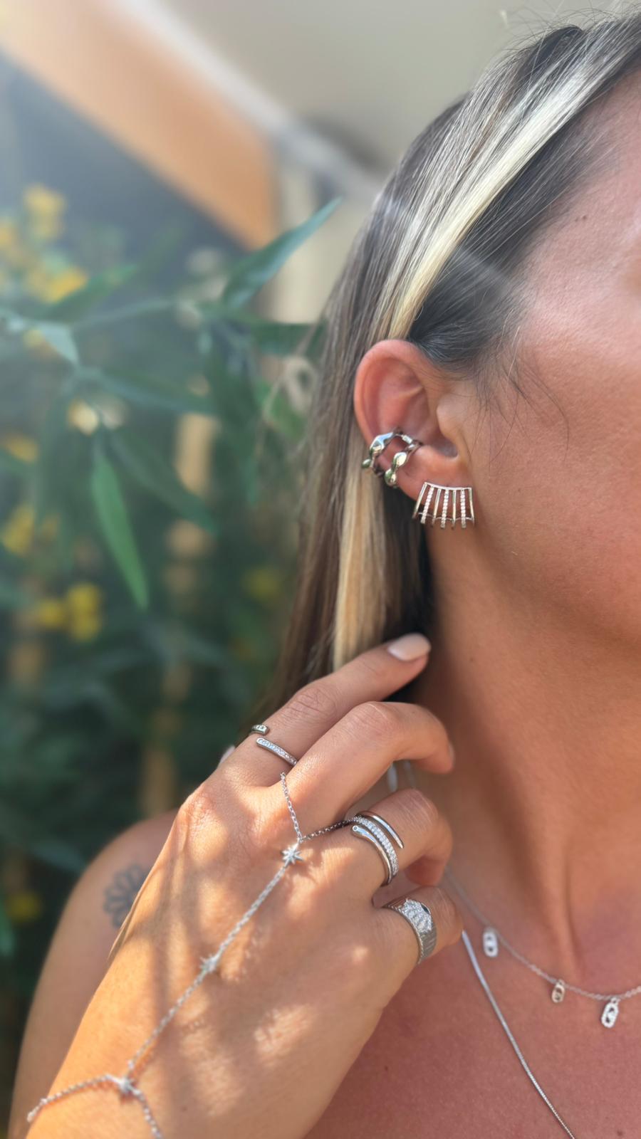 SESİ KOMBİN (ÖZEL SERİ) EARCUFF & KÜPE SILVER