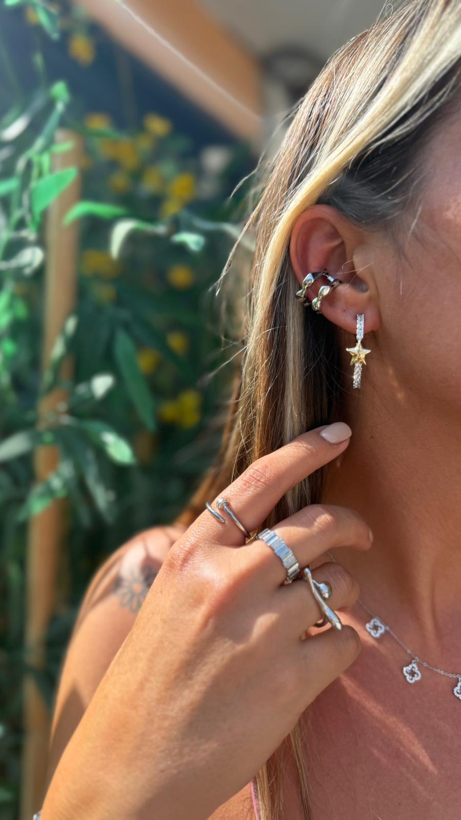 SESİ KOMBİN (ÖZEL SERİ) EARCUFF & KÜPE SILVER
