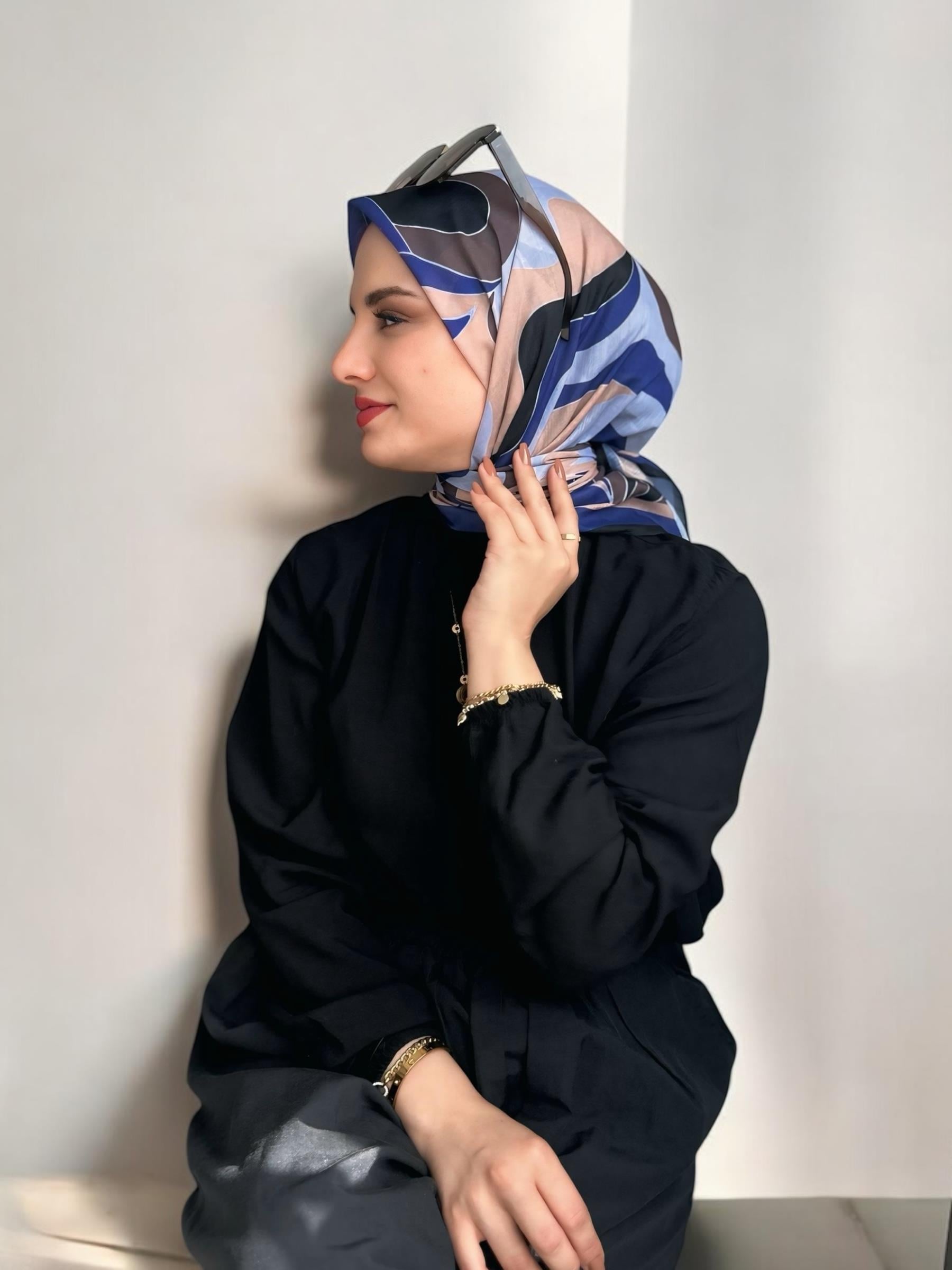 Digital Baskılı Pamuklu Eşarp Colorful Desen Pudra-Kahve