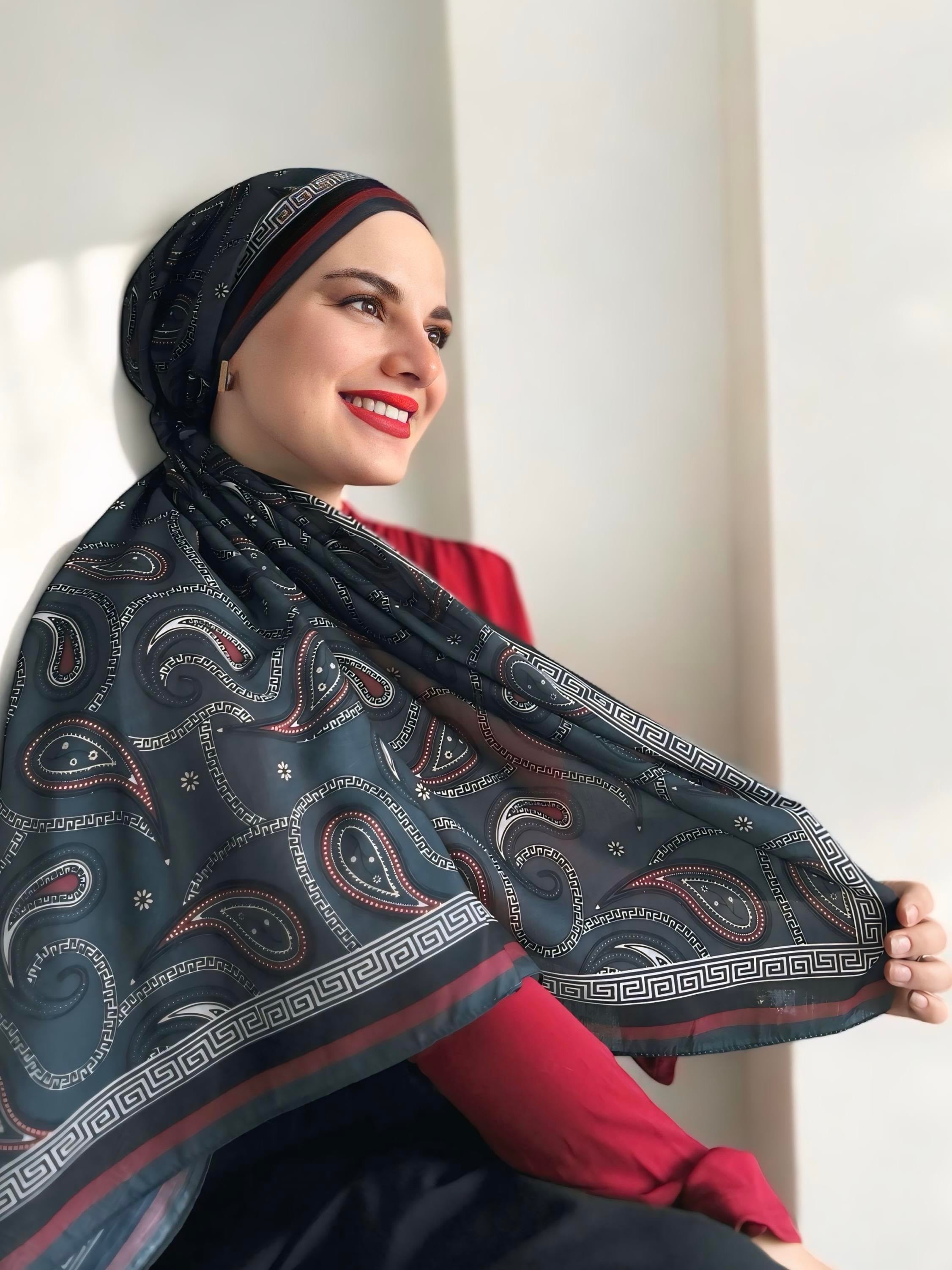 Digital Baskılı Pamuklu Eşarp Jessica Desen Koyu Yeşil