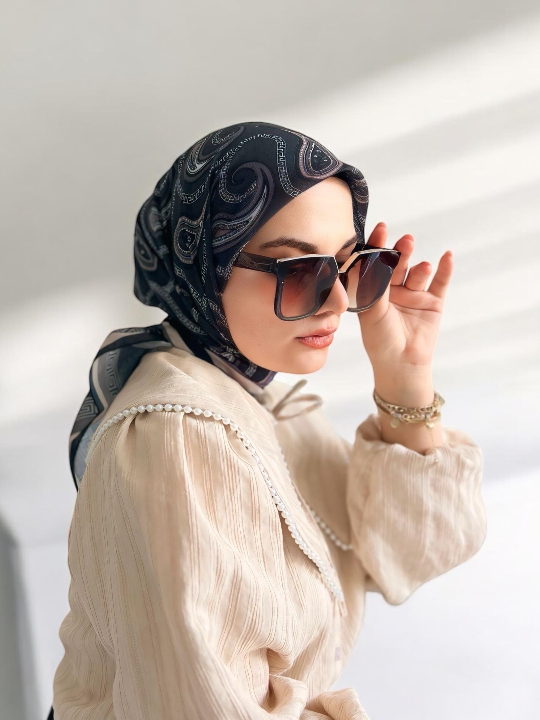 Digital Baskılı Pamuklu Eşarp Jessica Desen Kahve