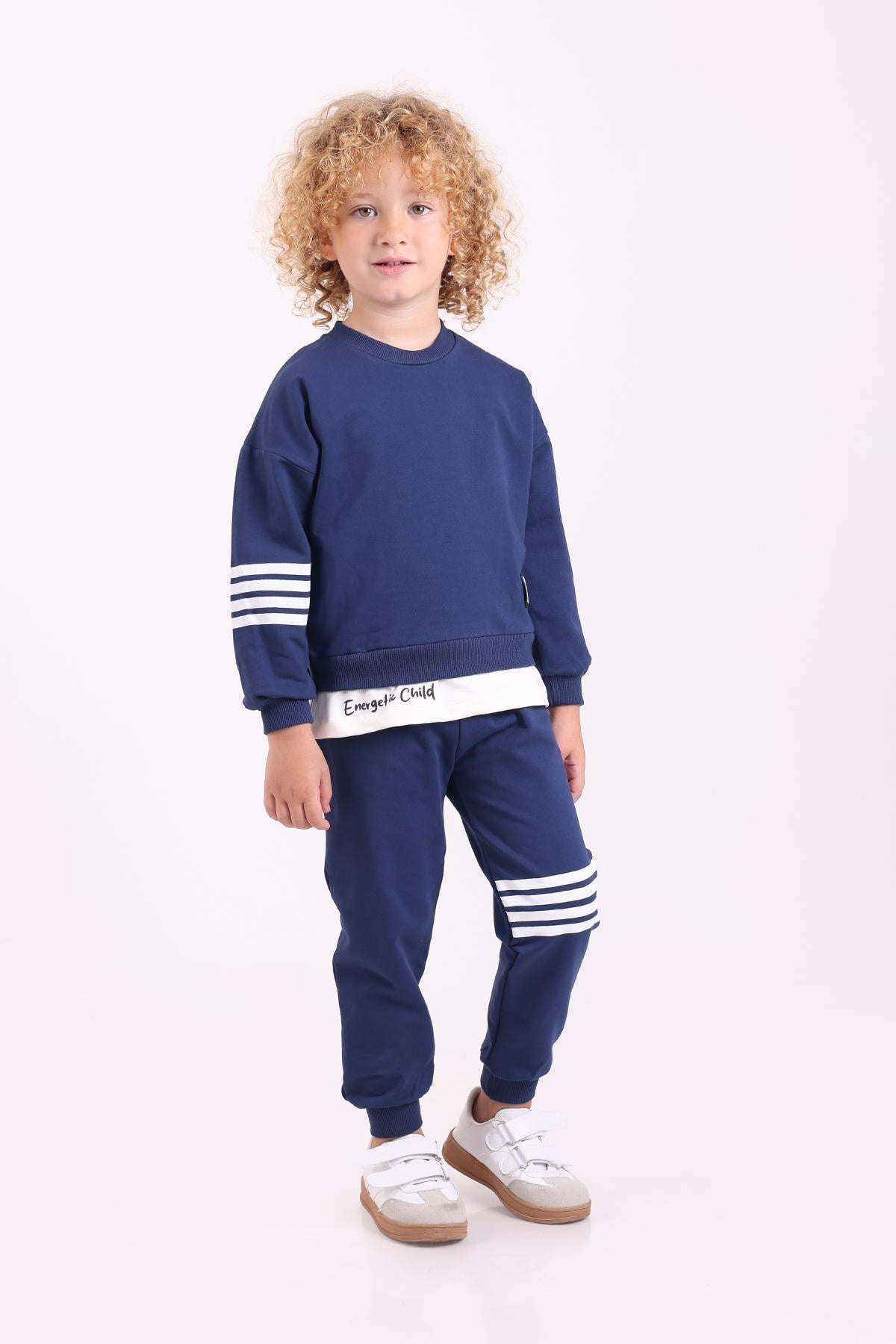 LACİVERT ŞERİT DETAYLI ENERGETIC CHILD BASKILI İKİLİ TAKIM