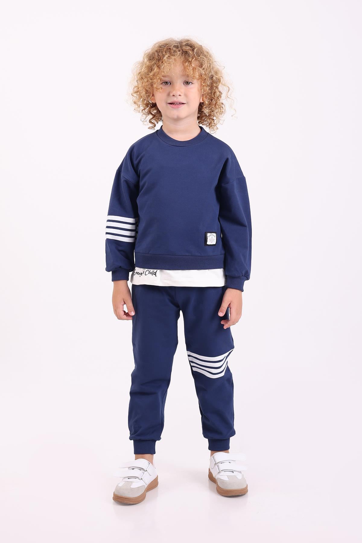LACİVERT ŞERİT DETAYLI ENERGETIC CHILD BASKILI İKİLİ TAKIM