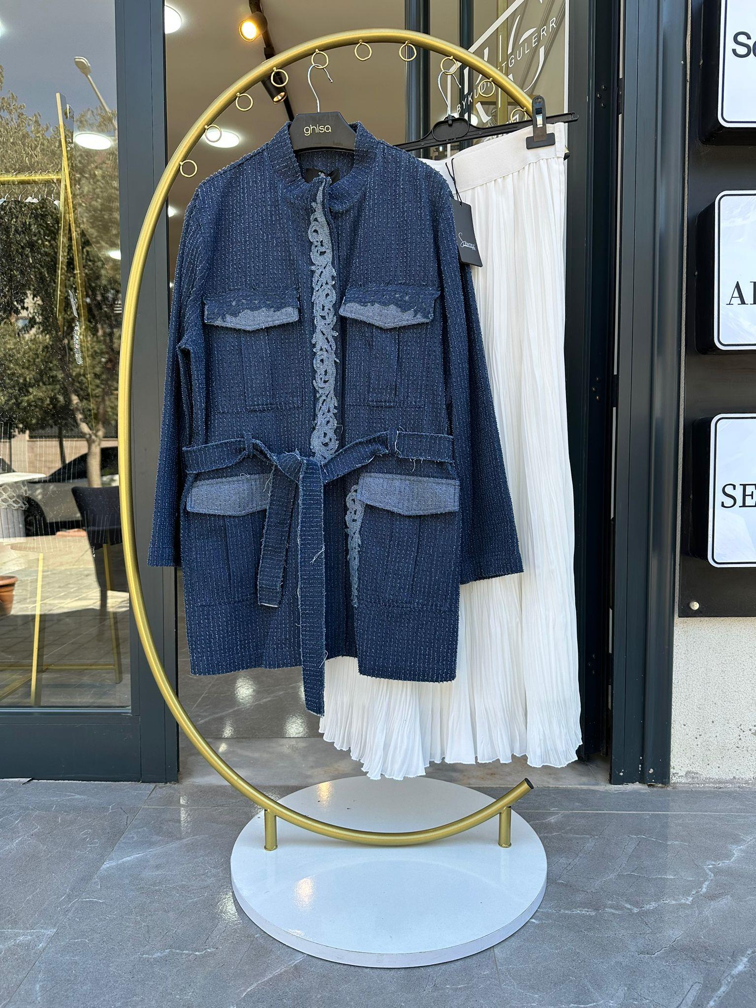 Ghisa Beli Kuşaklı Jean Ceket