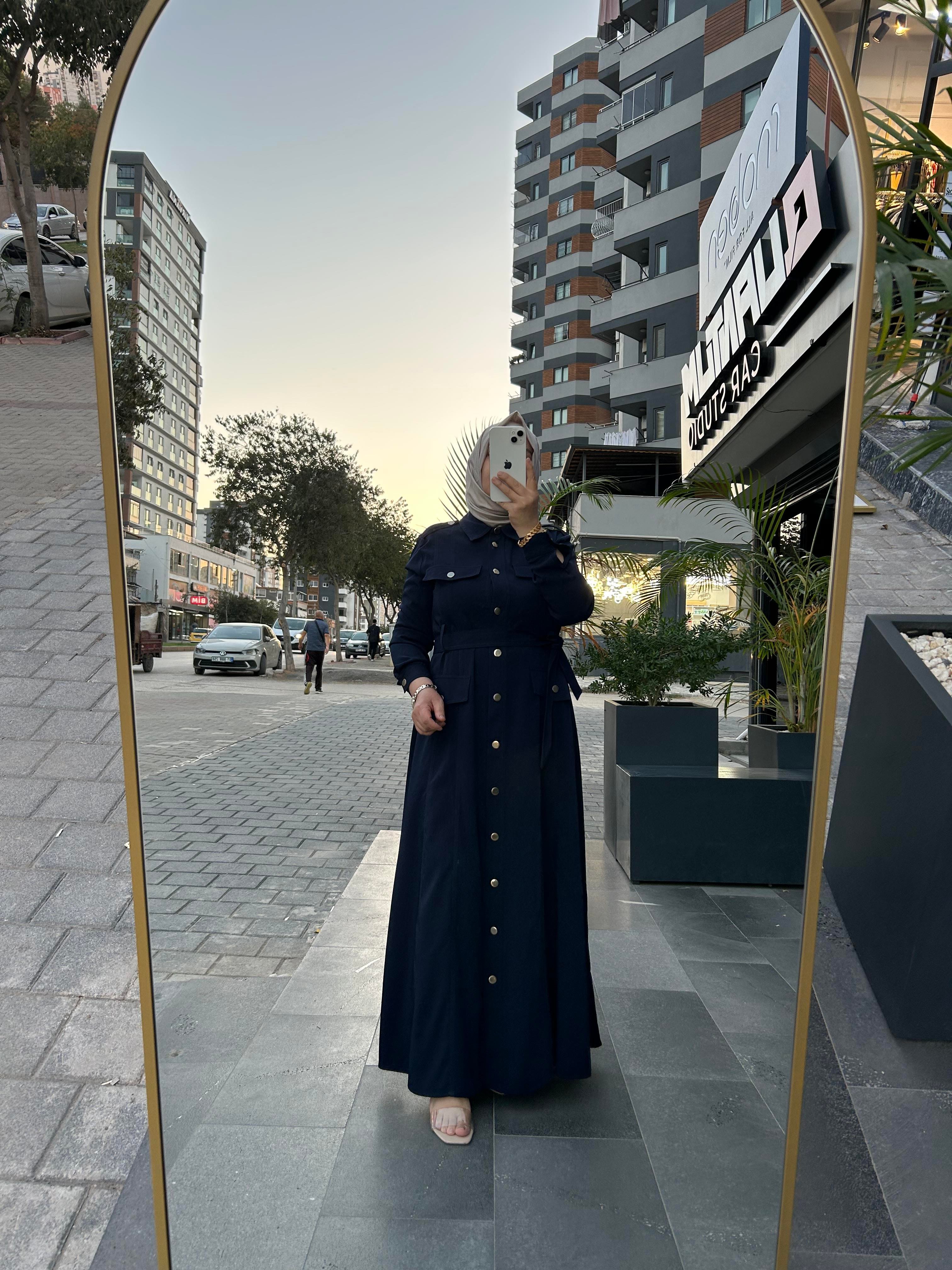 Seçil Lacivert Düğmeli Elbise