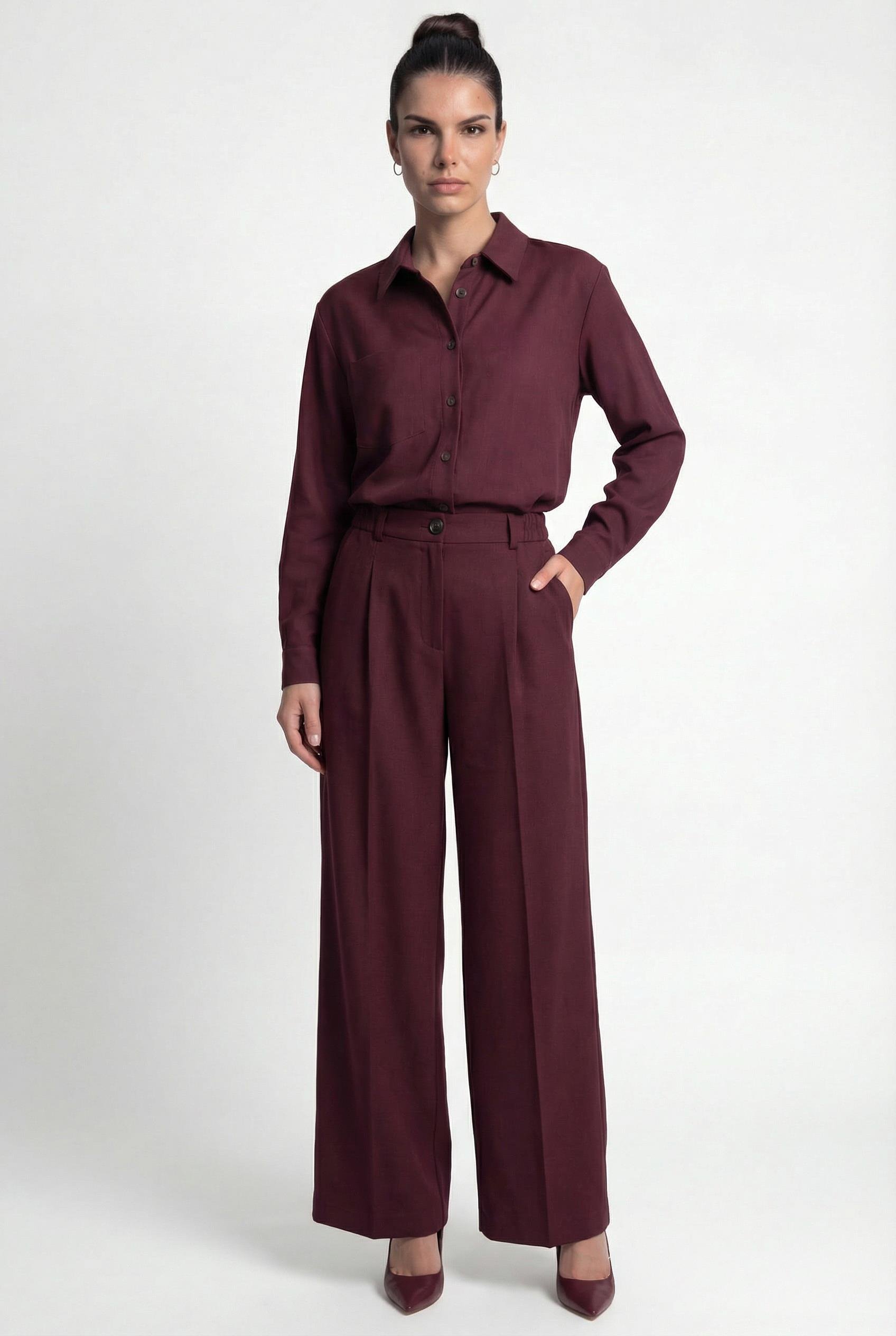 Bordo-ML48009 Bol Kesim Pantolon