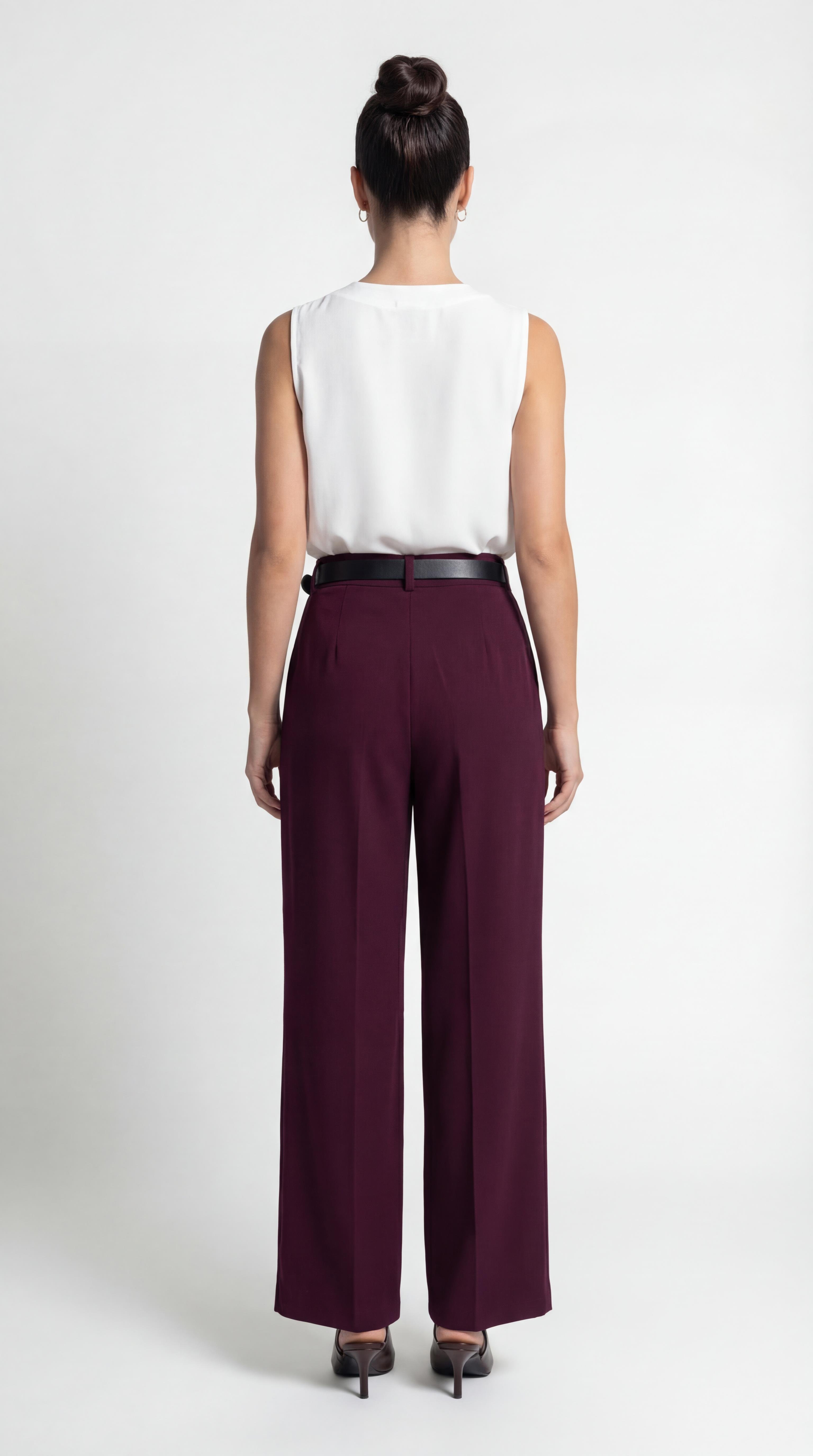 Bordo-ML48040 Kemerli Pile Detaylı Kumaş Pantolon