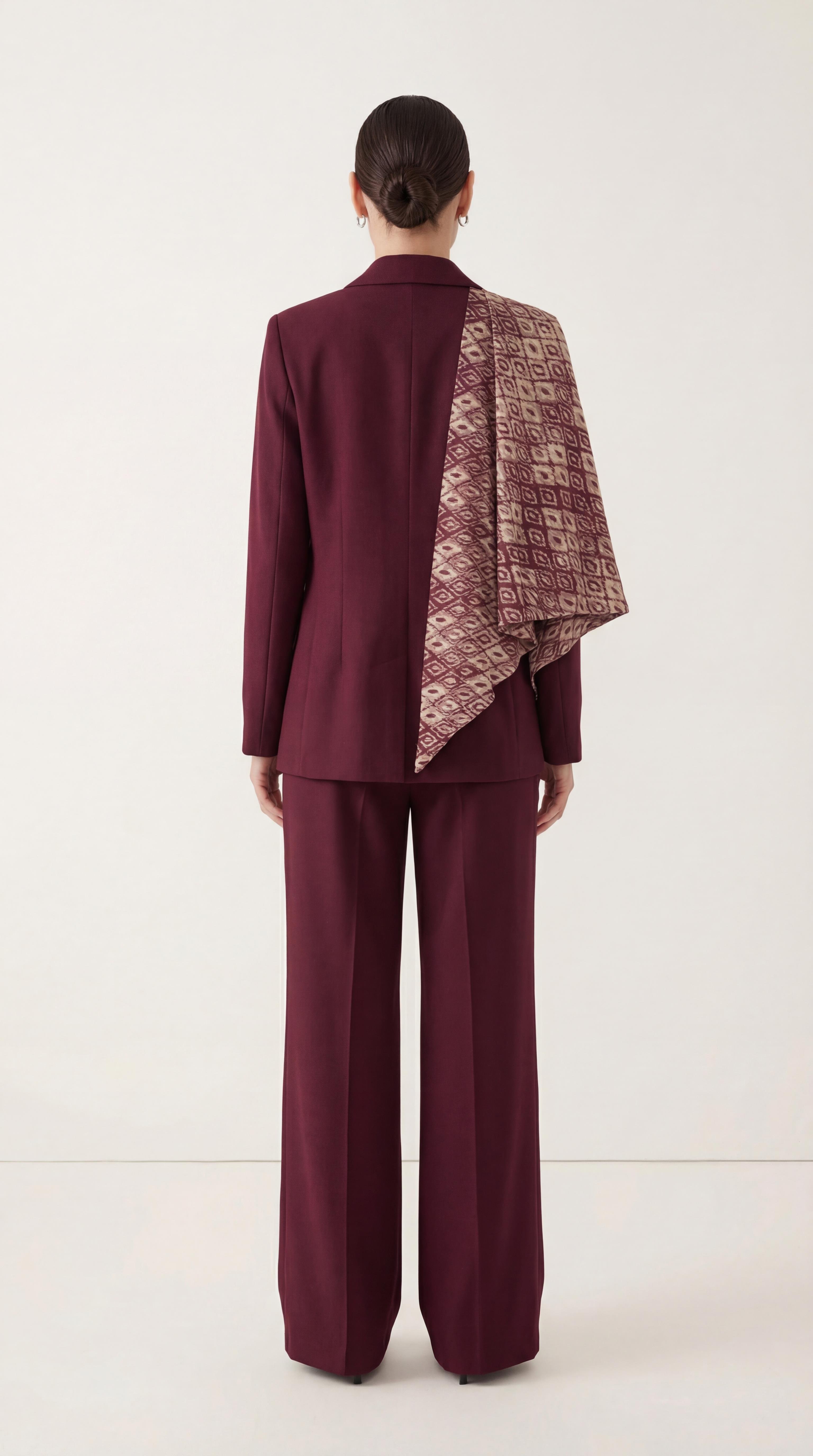 Bordo-ML58009 Şal Detaylı Kruvaze Ceket