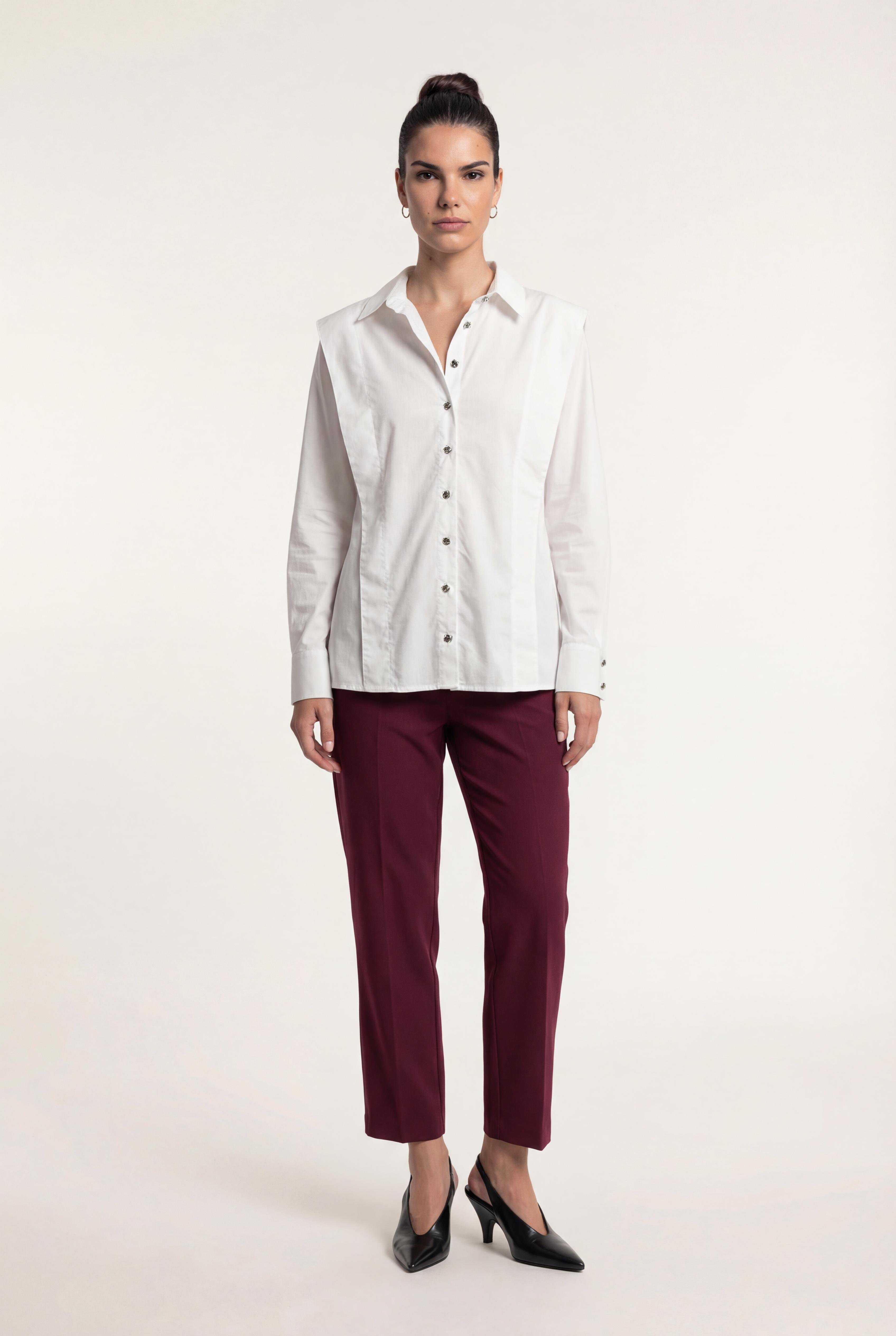Ekru-ML28030 Aller Detaylı Poplin Gömlek