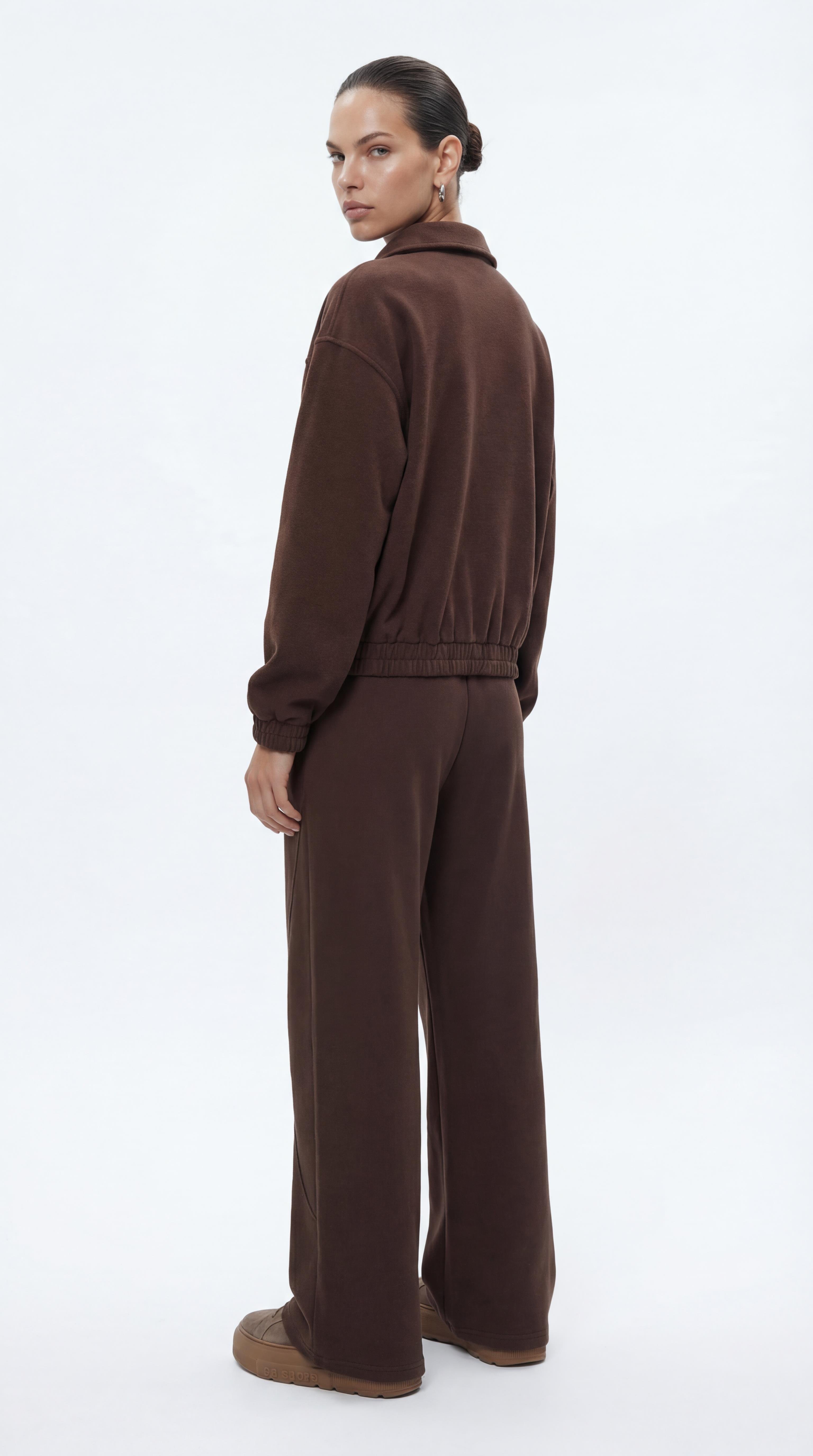 Kahve-ML58027 Fermuarlı Süet Örme Bomber