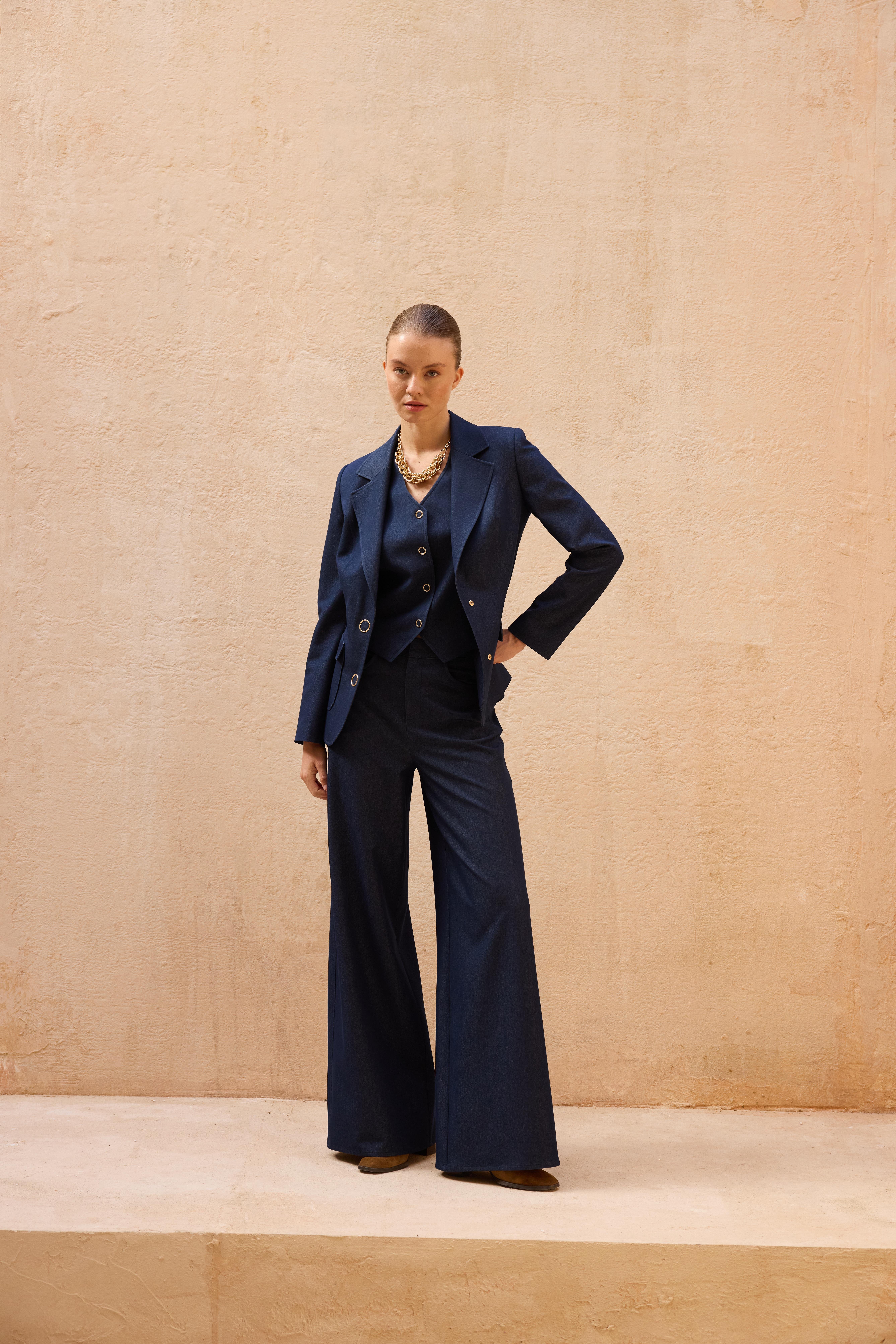 Lacivert-ML58003 Çıtçıt Detaylı Denim Ceket